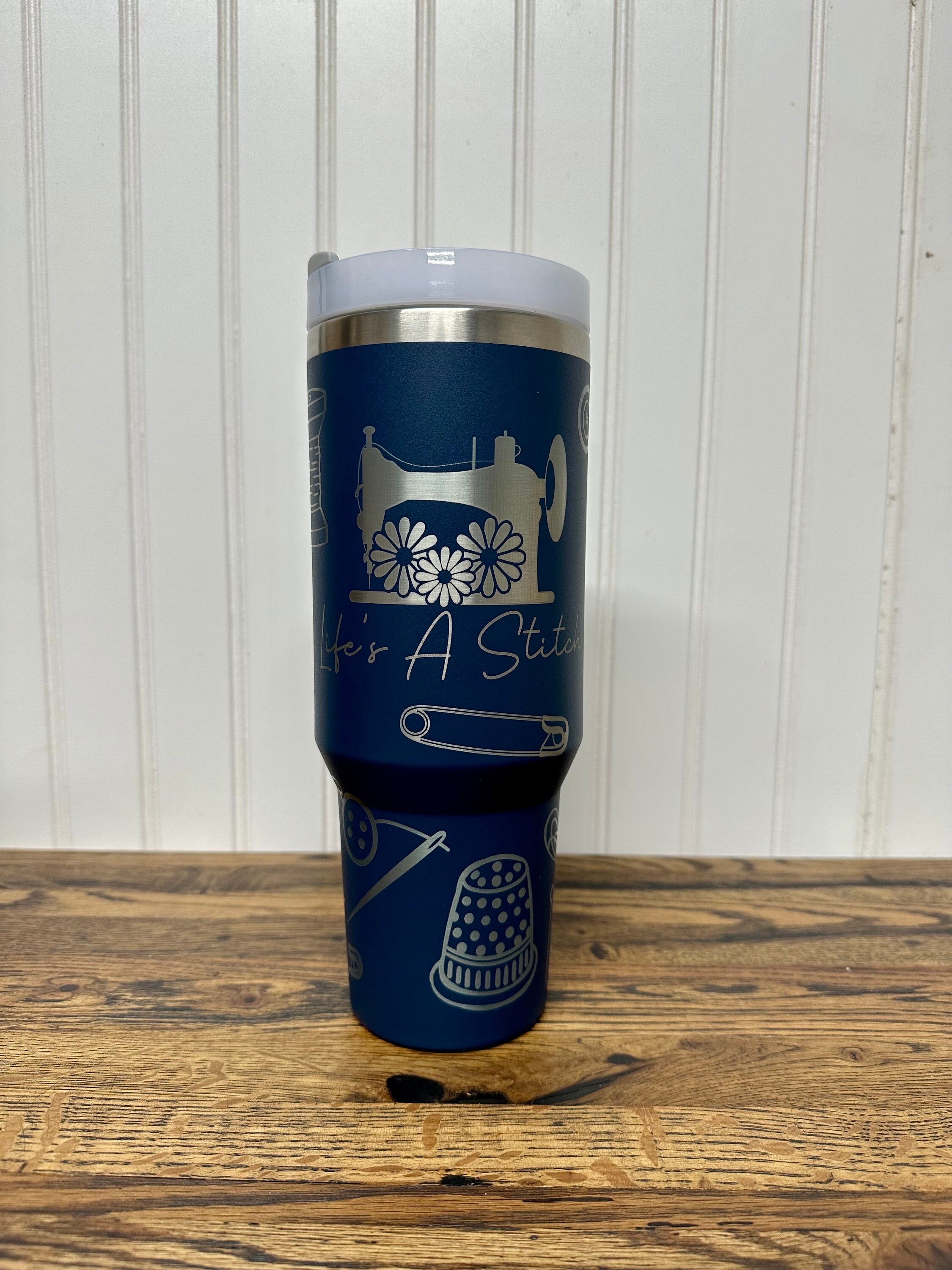 Lifes A Stitch | Sewing 40 oz Stainless Steel Insulated Tumbler with Handle, Laser Engraved tumbler