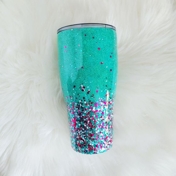 Teal, Fuchsia, And White Dotty Glitter Tumbler