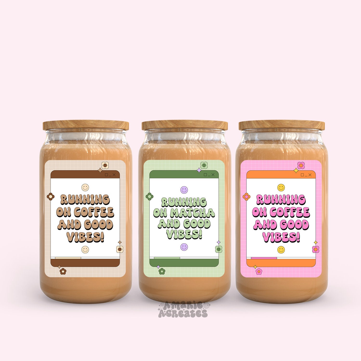 Running On Iced Coffee And Good Vibes Card Glass Cup, Trendy Glass Cup, Relatable Glass Cup