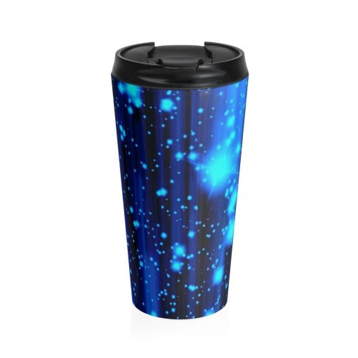 Stainless Steel Travel Mug, 80’S Neon Lights Paint Splatter Travel Mug, All Over Print Steel Neon Retro Mug, 15 Ounce Coffee Tea Tumbler