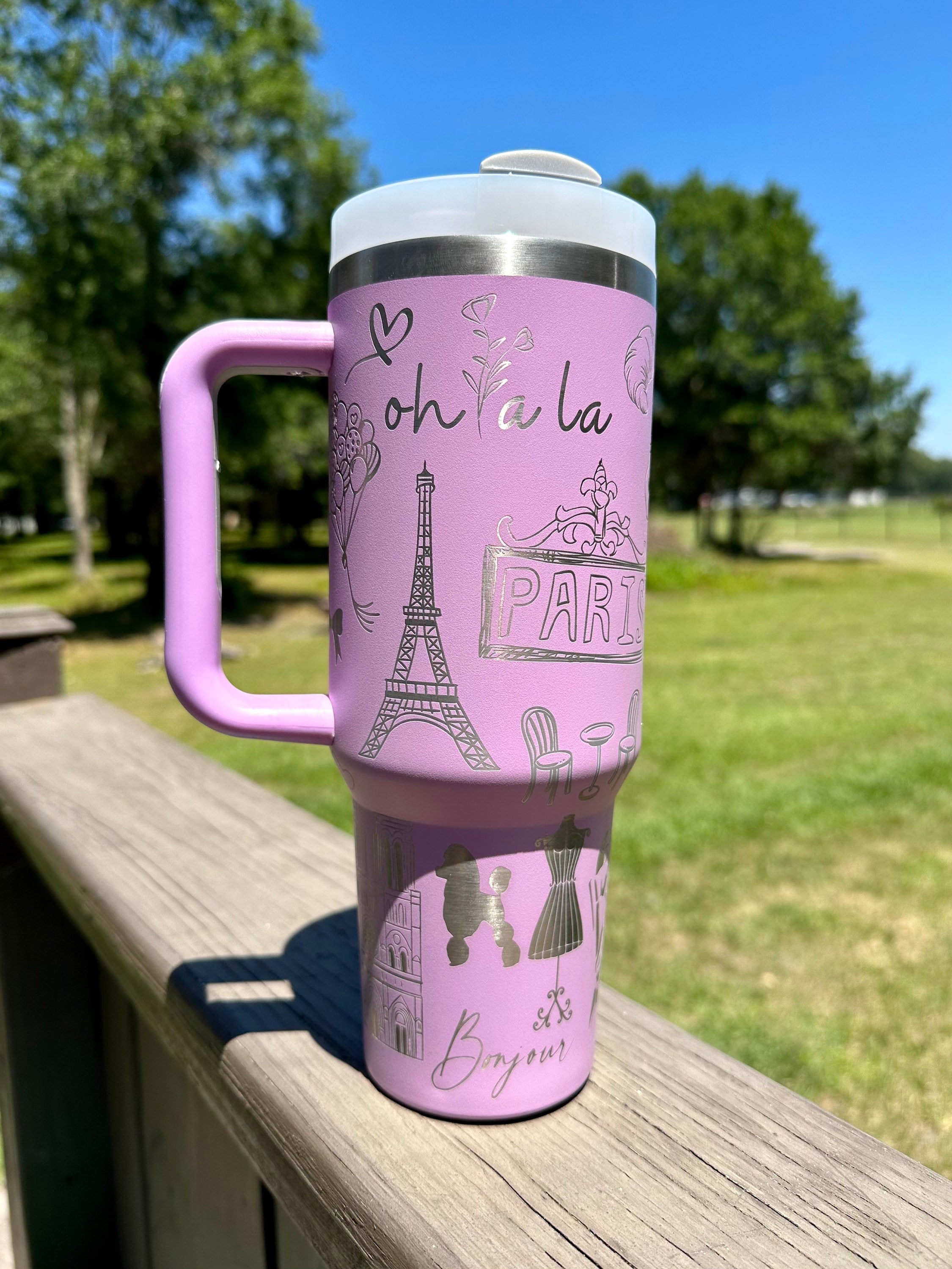 Paris | Take Me To Paris | France 40 oz Stainless Steel Insulated Tumbler with Handle, Laser Engraved tumbler