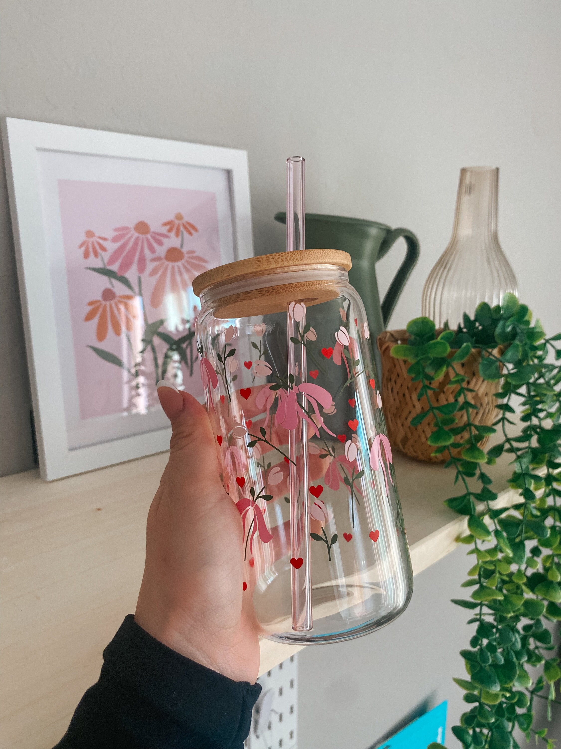 coquette glass can cup | cute cup | gifts for her | cute glass can cup | girly gifts | coquette flower cup | coquette girly | trending gifts