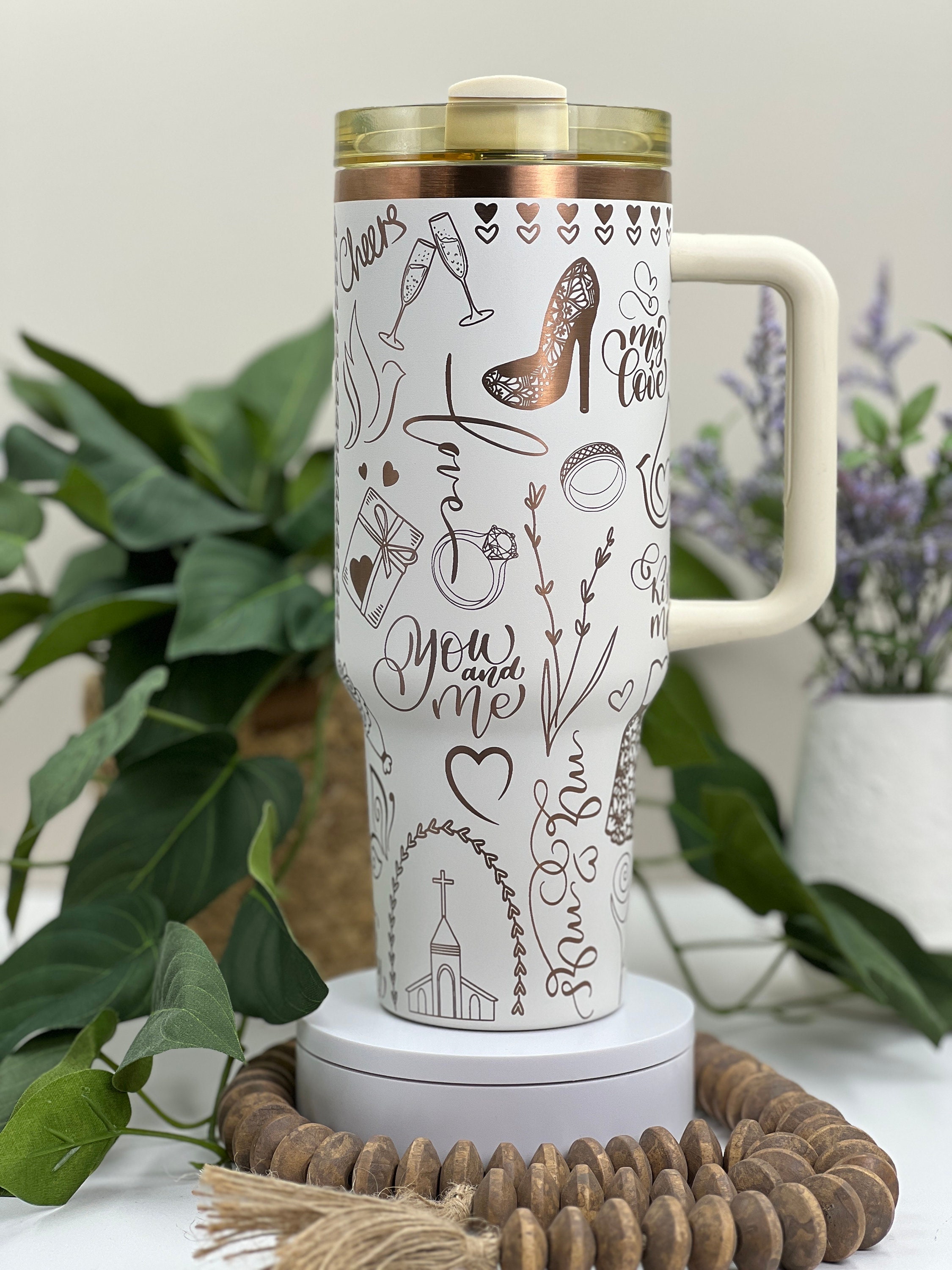 Wedding Bride Marriage Laser Engraved 40oz Tumbler with Handle Lid and Straw, Custom Engraved Seamless Tumbler, Double Wall Insulated Cup