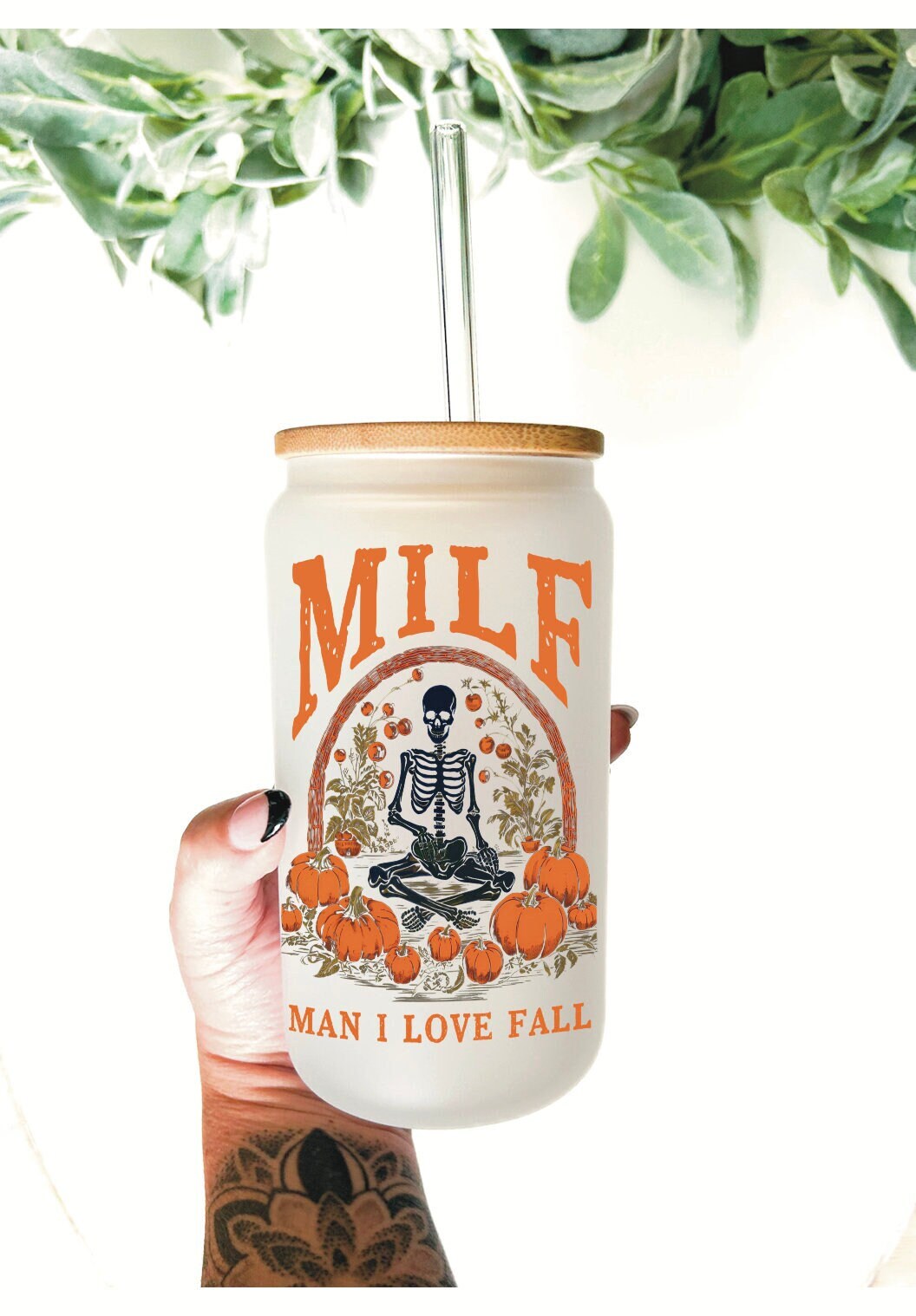 MILF- Man I love fall tumbler/ MILF cup/ Fall tumbler/ Fall cup/ Skeleton tumbler