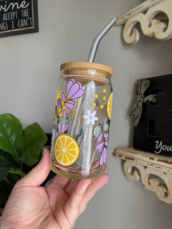 Lemon Lavender Beer Can Glass, Coffee Glass, Best Friend Gifts, Coffee Glass, Iced Coffee Glass, Plant Mom Gifts, Beer Can Glass Tumbler