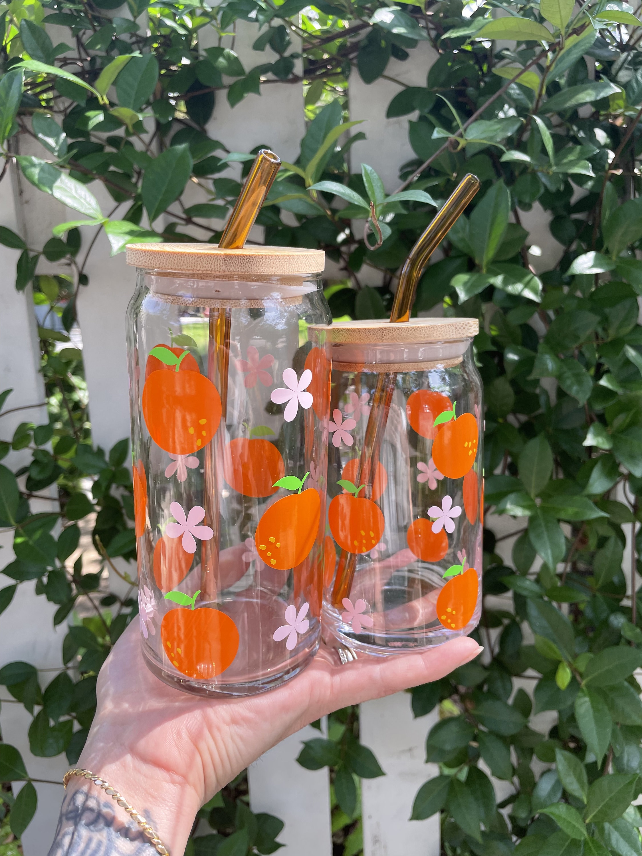 Orange Can Glass, Orange Fruit Cup, Fruit Cup, Aesthetic Summer Can Glass, Citrus Fruit Cups, Daisy Can Glass, Birthday Gift for Her