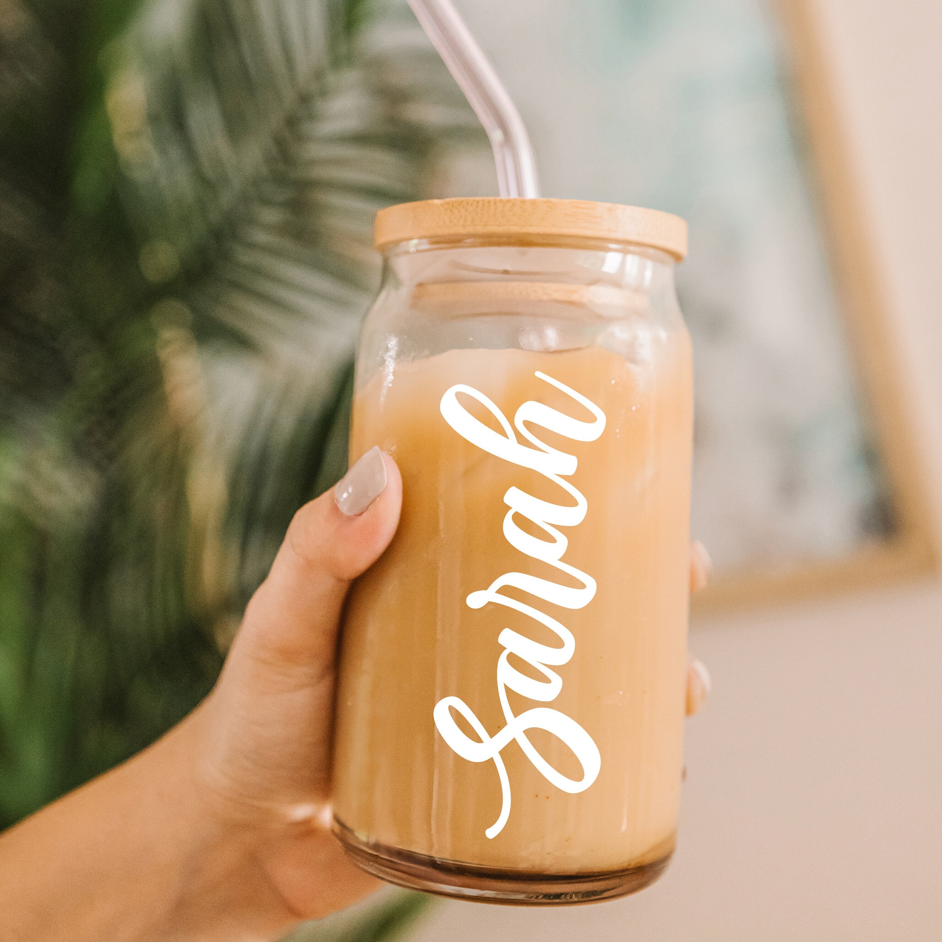 Personalized Iced Coffee Cup, Soda Can Glass Personalize, Custom Beer Can Glass with Lid and Straw, Bridesmaid Gift, 16oz Glass Cup