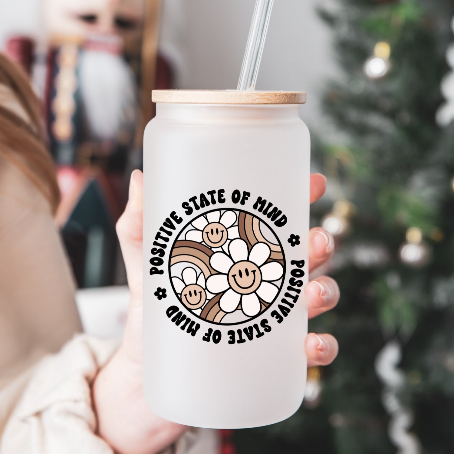 Positive State of Mind Glass Can | Positive Vibes Beer Glass | Gift for Her | 16oz Libbey Glass | Coffee Glass | Manifest Coffee Can