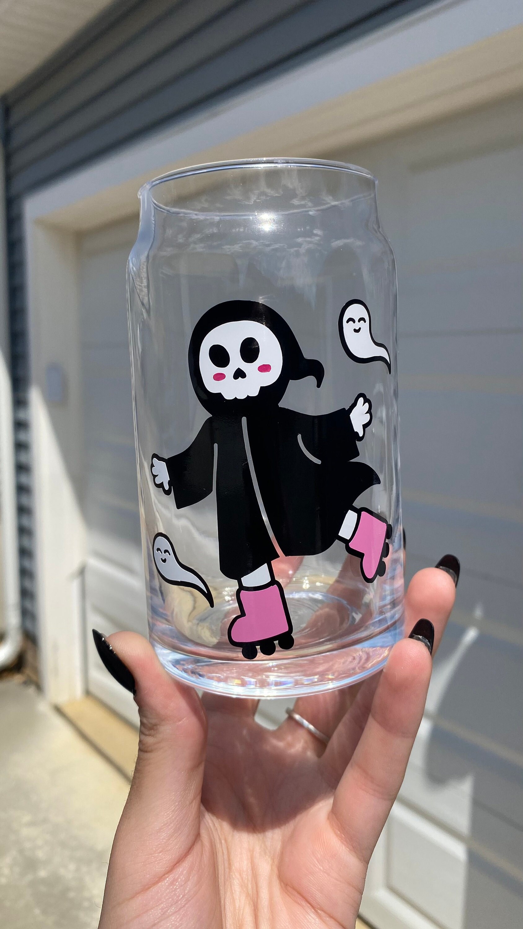 Halloween Glass Cup | Ghost Glass Cup | Ghostface Glass Cup | Grim Reaper Cup | Happy Grim | Spooky Glass Cup  | Halloween Gift