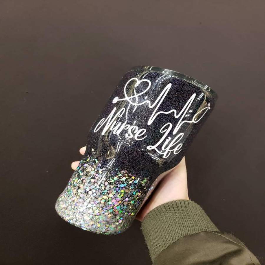 Nurse life, nursing Personalized Glitter Tumbler, Monogram Tumbler, Glitter Cup, Glitter Tumbler, Glitter Stainless steel