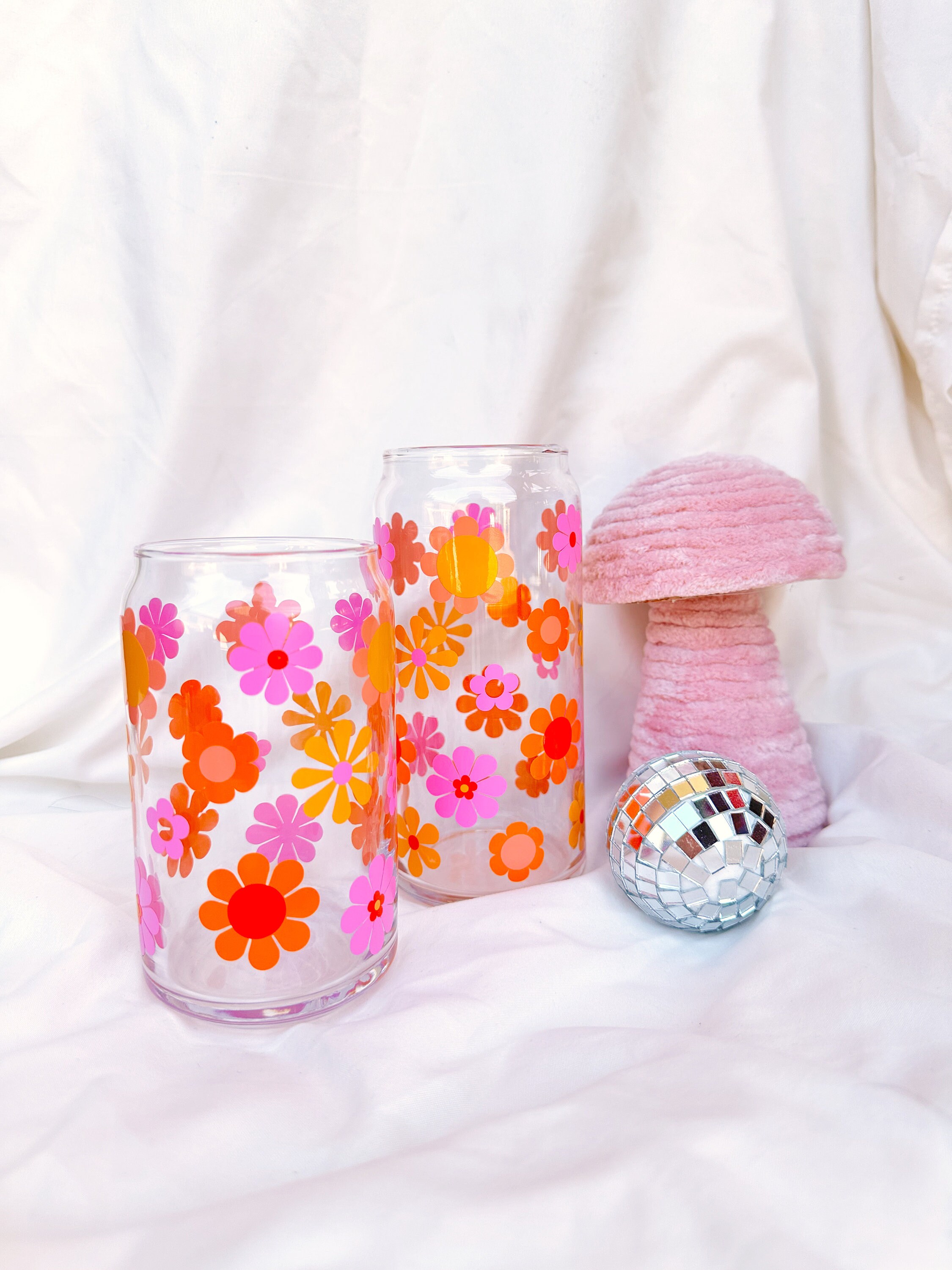 Flower Power Glass Cup, Retro Glass Cup, Groovy Glass Cup, Trendy Glass Cup