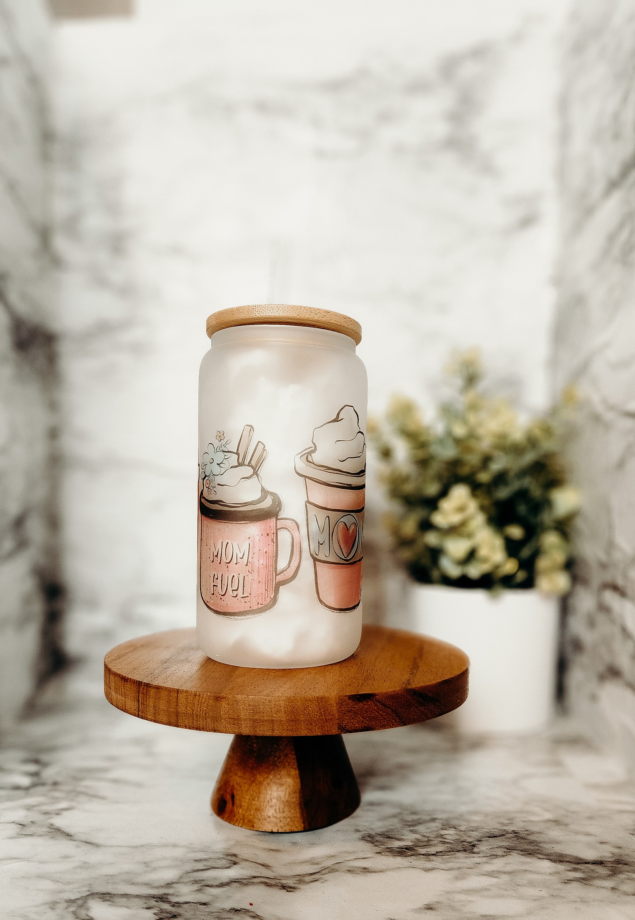 Mom fuel Iced coffee cup, mama coffee cup, Iced Coffee Cup , Glass Can , Glass Cup with Lid and Straw , Gifts for Women, coffee aesthetic