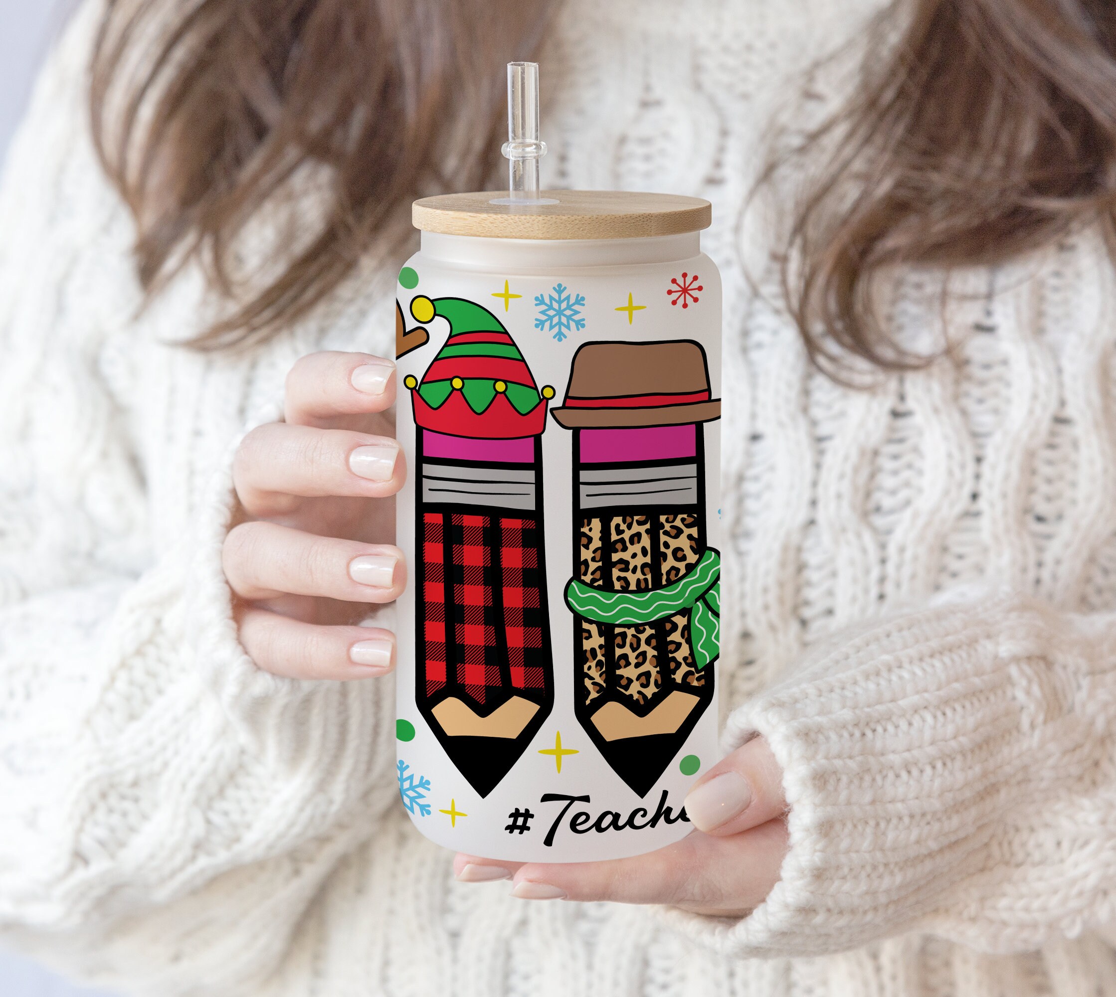 16 oz Libbey Beer Glass Can Cute Teacher Christmas Pencils Teacher Life | Teacher Christmas Gift | Teacher Xmas Gift Digital Download PNG