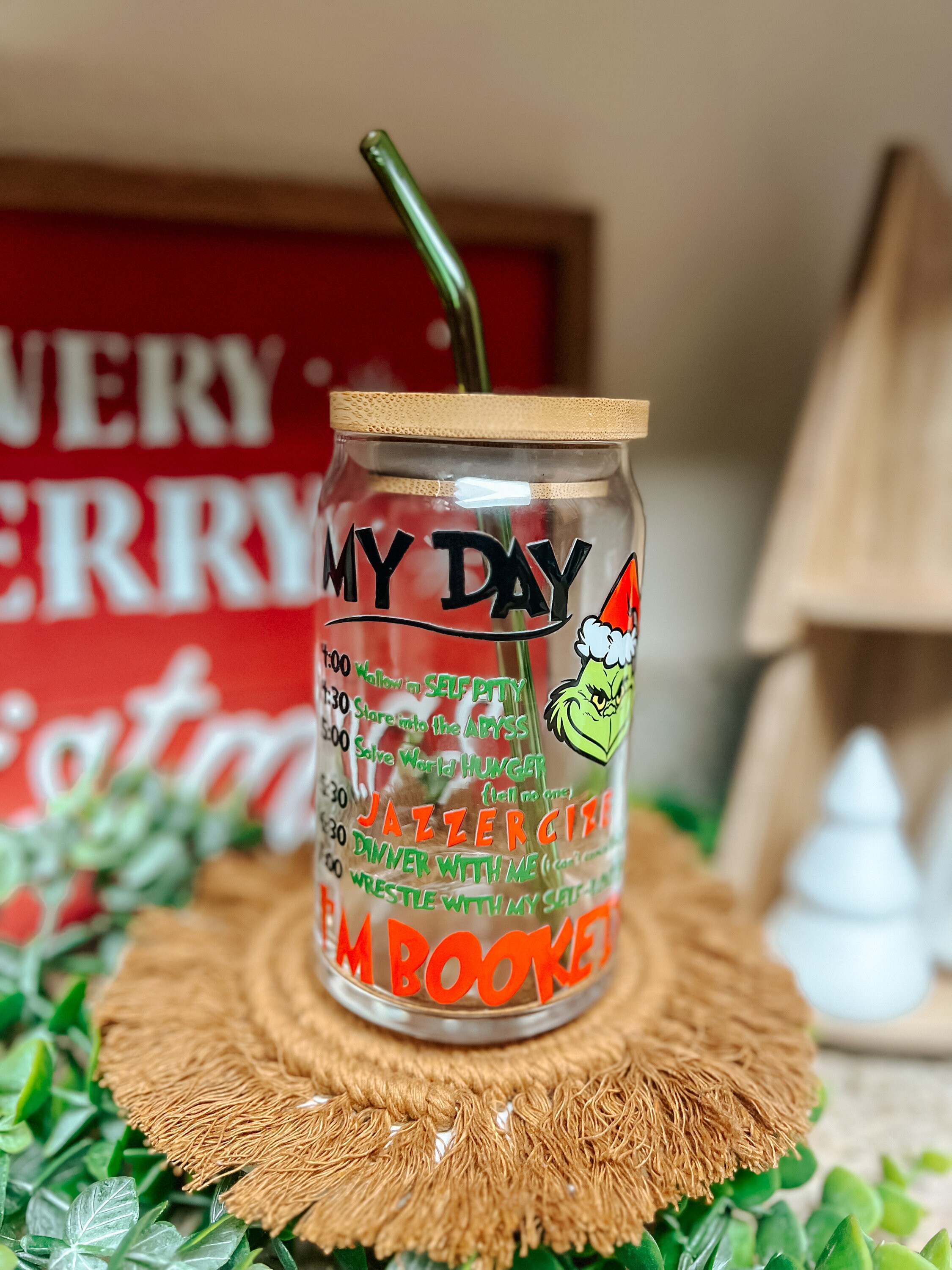 The Grinch Beer Can Glass | Christmas Coffee Cup | Holiday Glass Cup | Gift for Christmas | Beer Can Glass