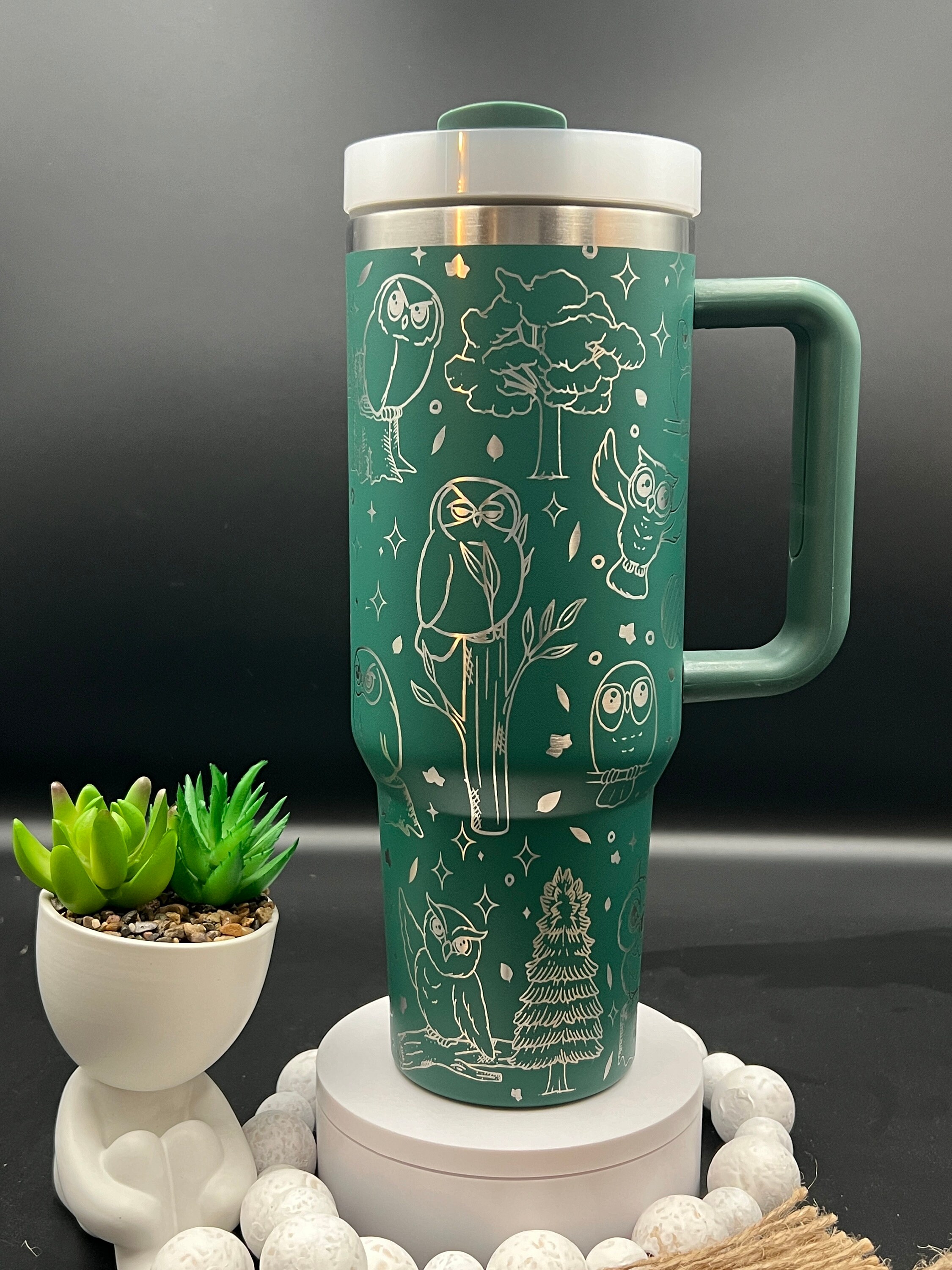 Owls Doodles Laser Engraved 40oz Tumbler with Handle Lid and Straw, Custom Engraved Seamless Tumbler, Double Wall Insulated Cup