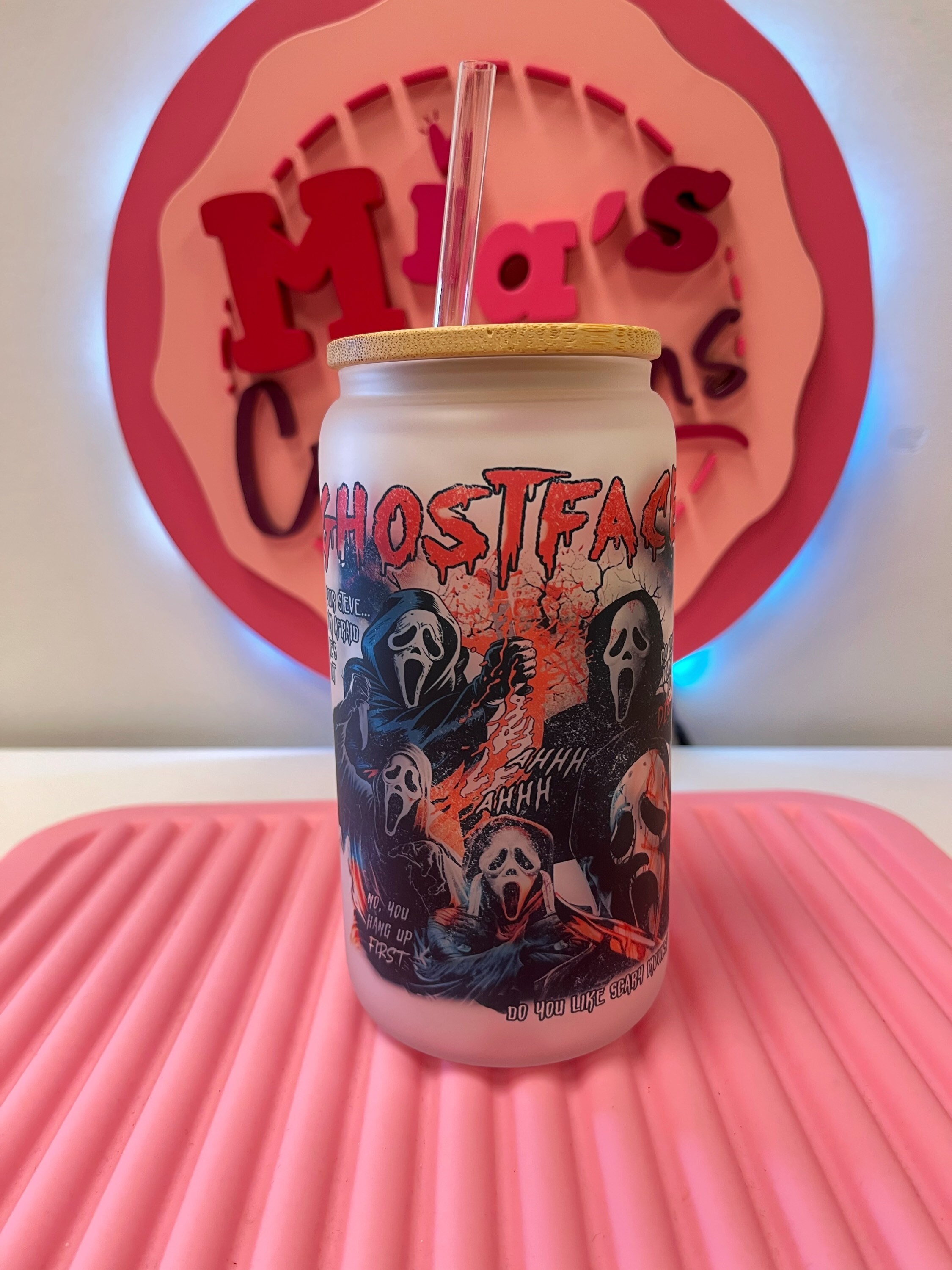 Ghost face custom frosted can glass, Scream movie glass can, scream custom glass cna