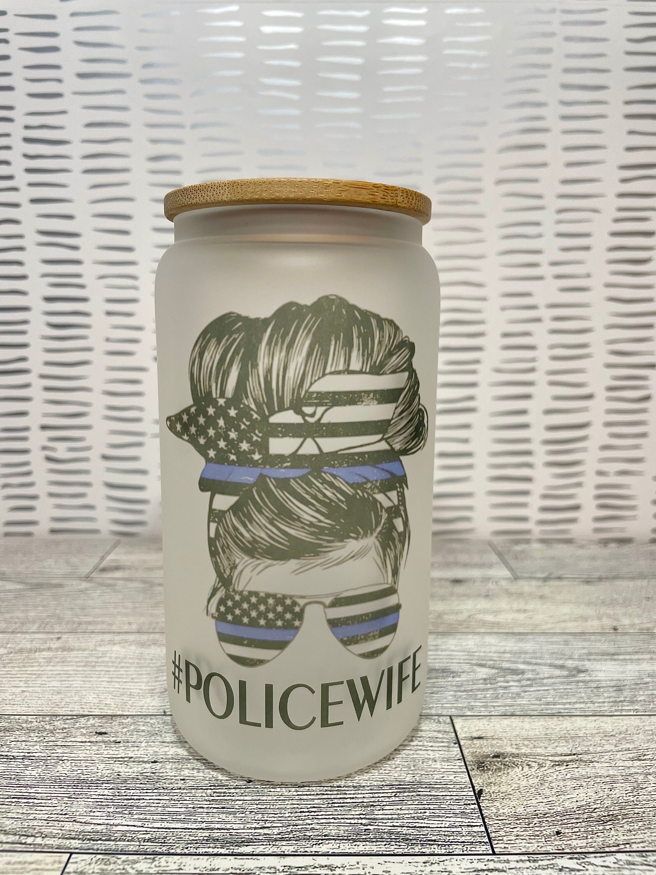 Thin Blue Line Flag | Messy bun police | Thin blue line messy bun | Beer can glass | Police wife | Sublimation