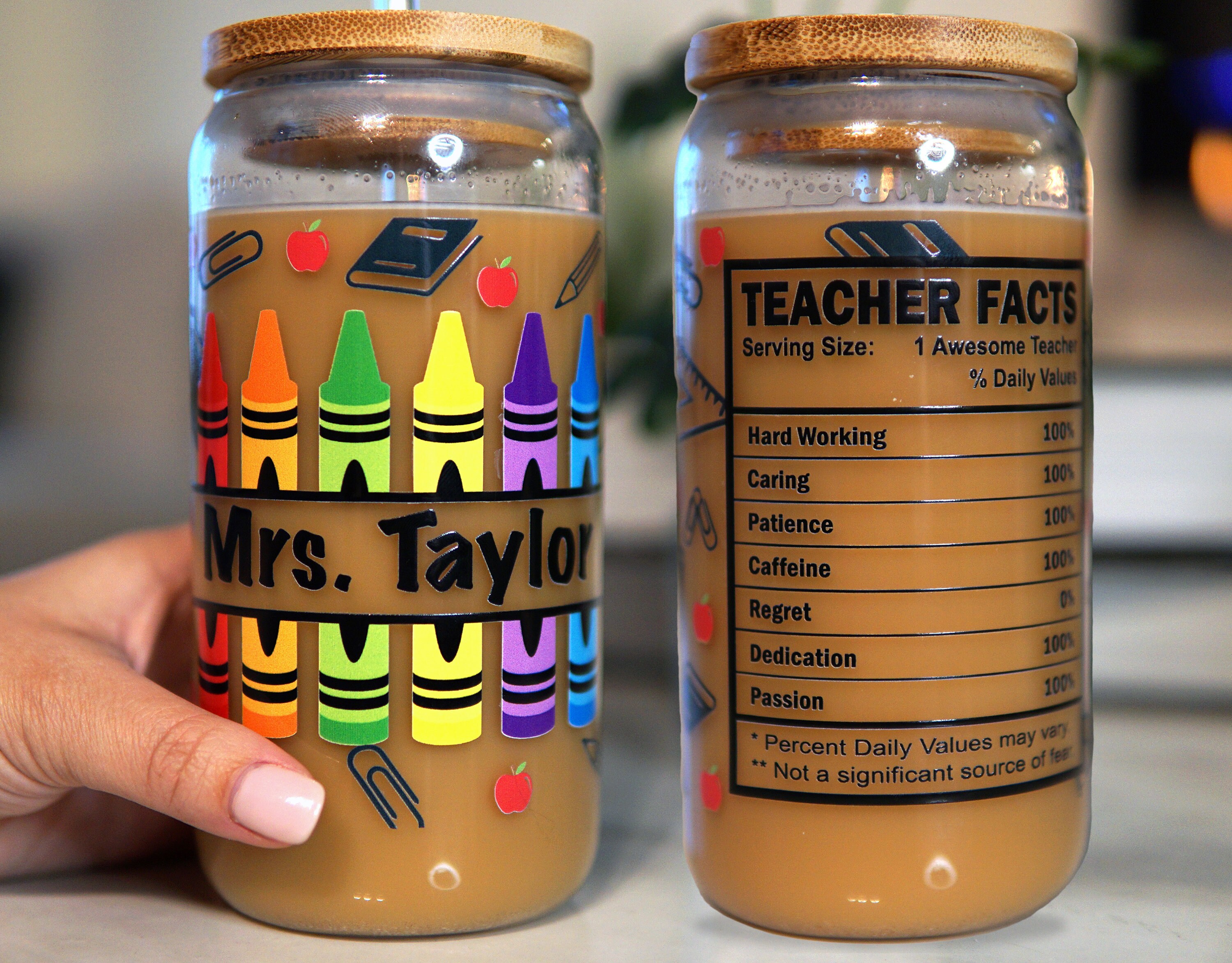 Personalized Teacher Tumbler – End of Year Teacher Appreciation Gift for Iced Coffee Cup – School Student Thank You Gift for Teachers