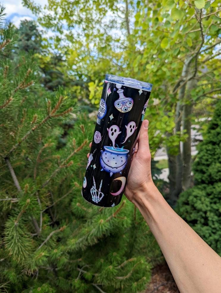 Black Pastel Goth Halloween Tumbler | Goth Tumbler | Ghosts and Drippy Moons