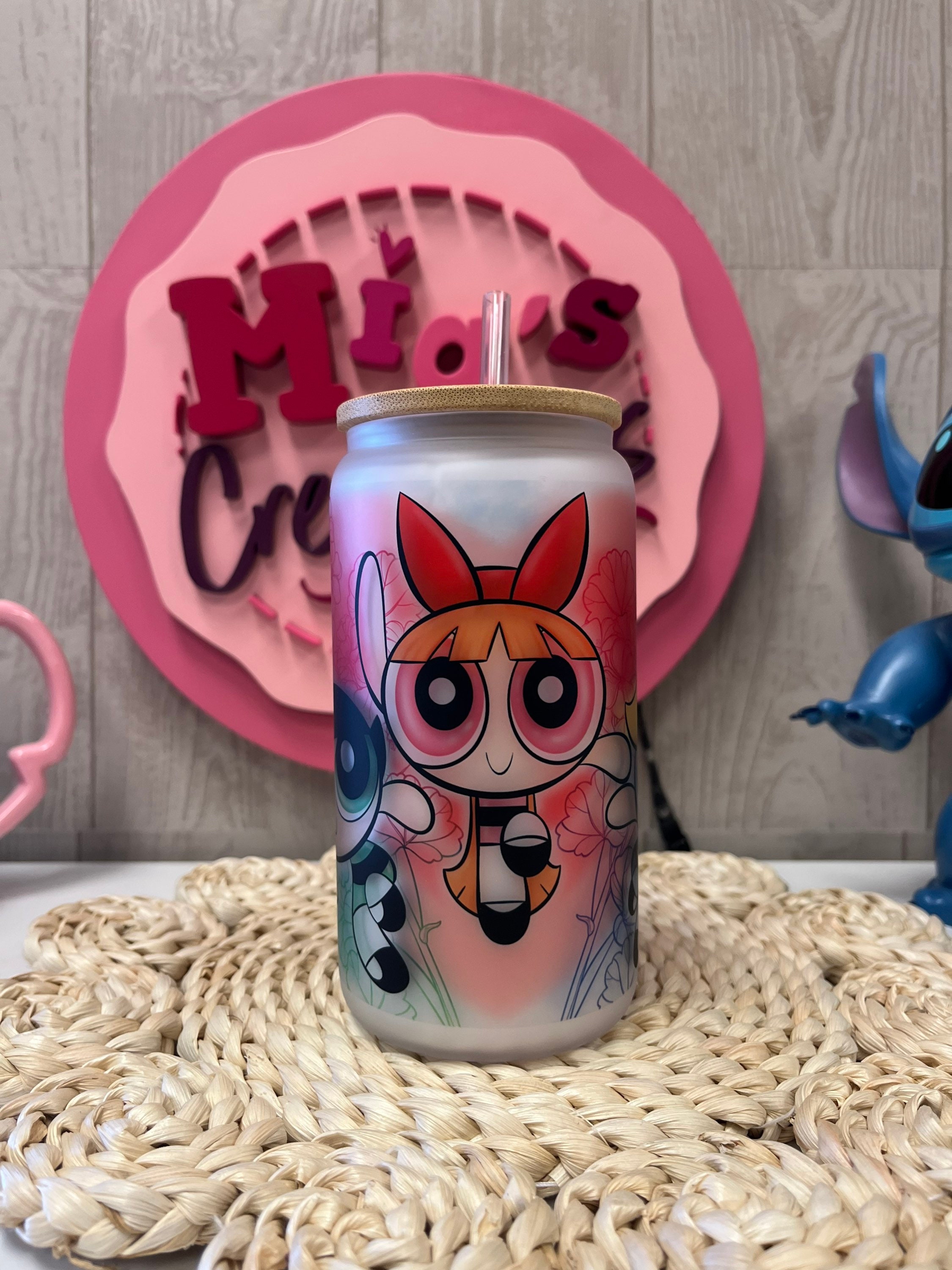 The Powerpuff girls frosted glass can, The Powerpuff girls, Powerpuff girls glass can