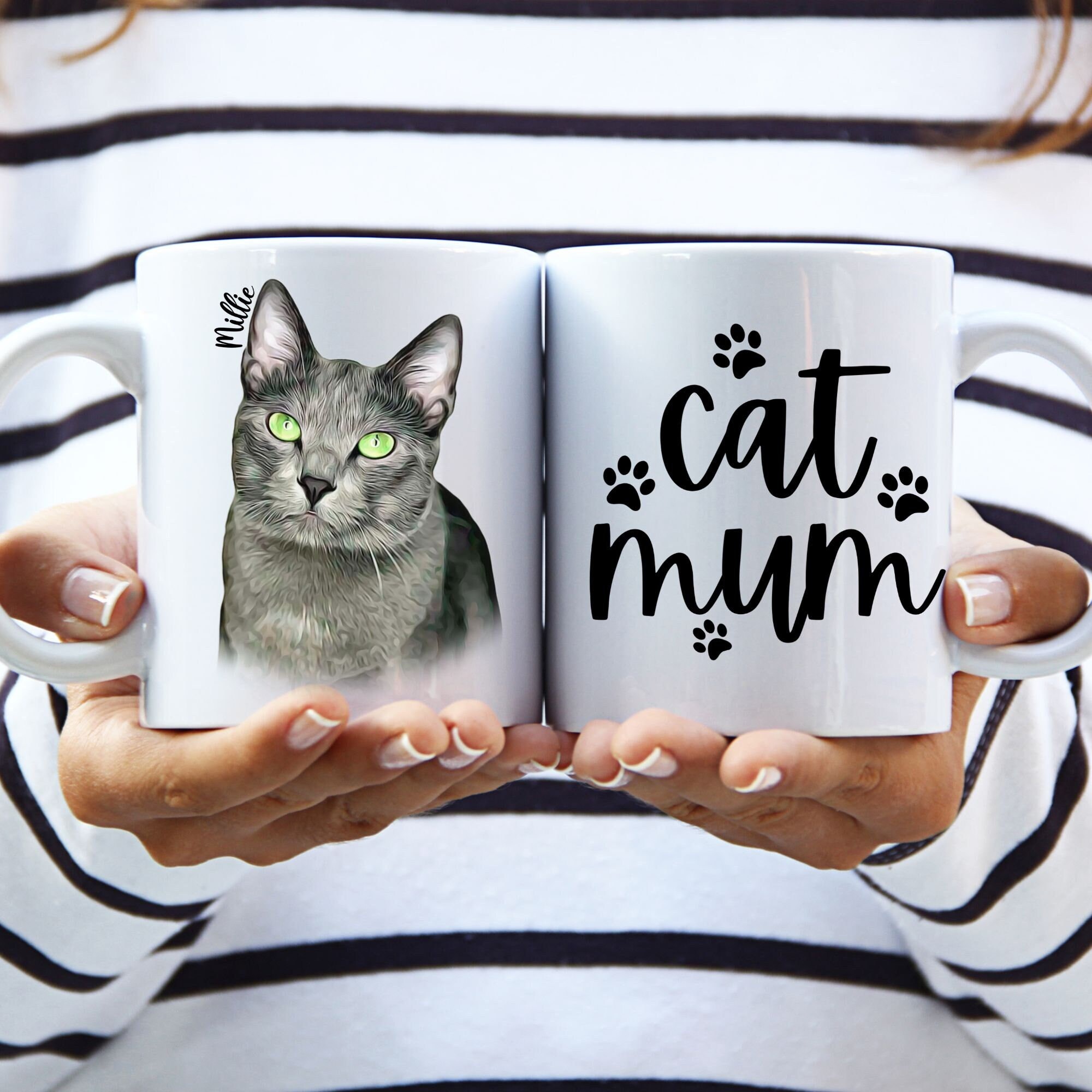 Personalised Pet Portrait Mug, Custom Pet Mug, Cat Mum, Cat Portrait Gift, Best Cat Mum, Personalised Cat, Gift for Her, Cat Lovers Gift Mug