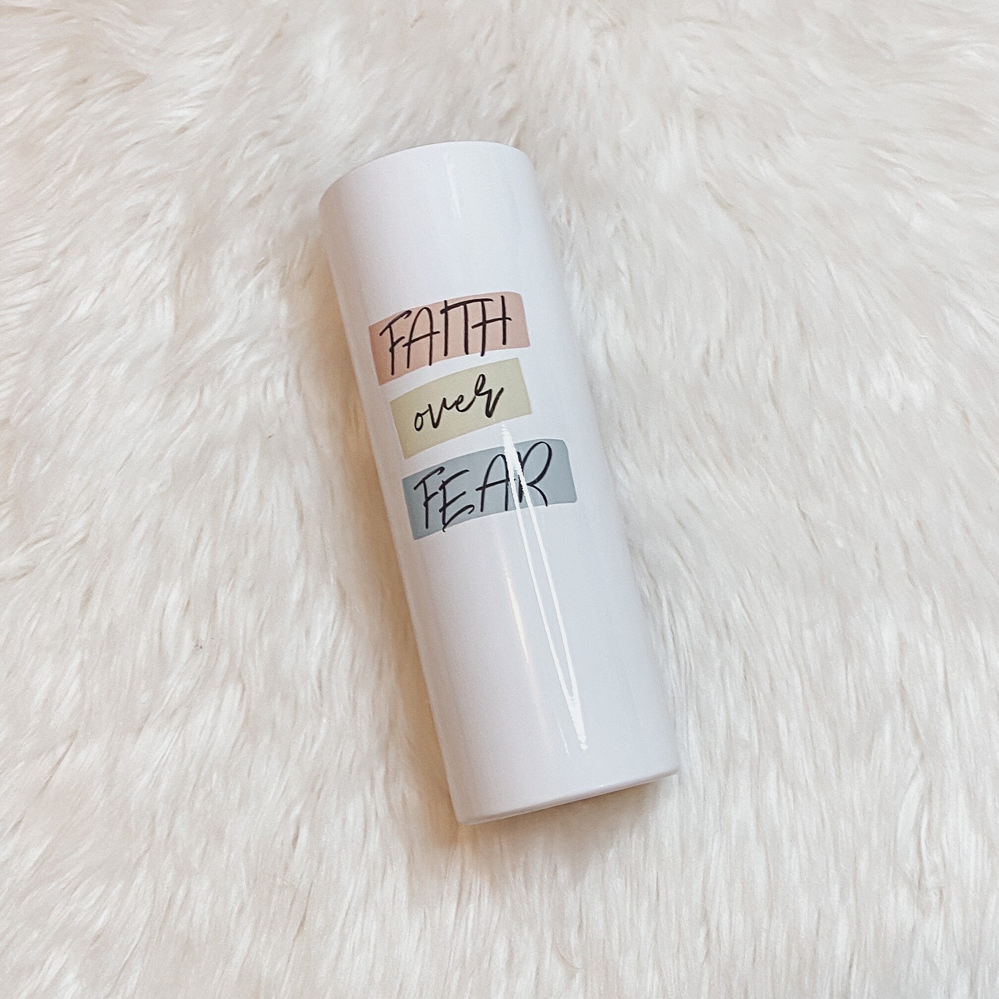 Faith over Fear, Christian Tumbler, Cup, Bible Verse, 20 oz Skinny Tumbler, Coffee Cup, Hot and Cold Cup,Reusable Plastic Straw