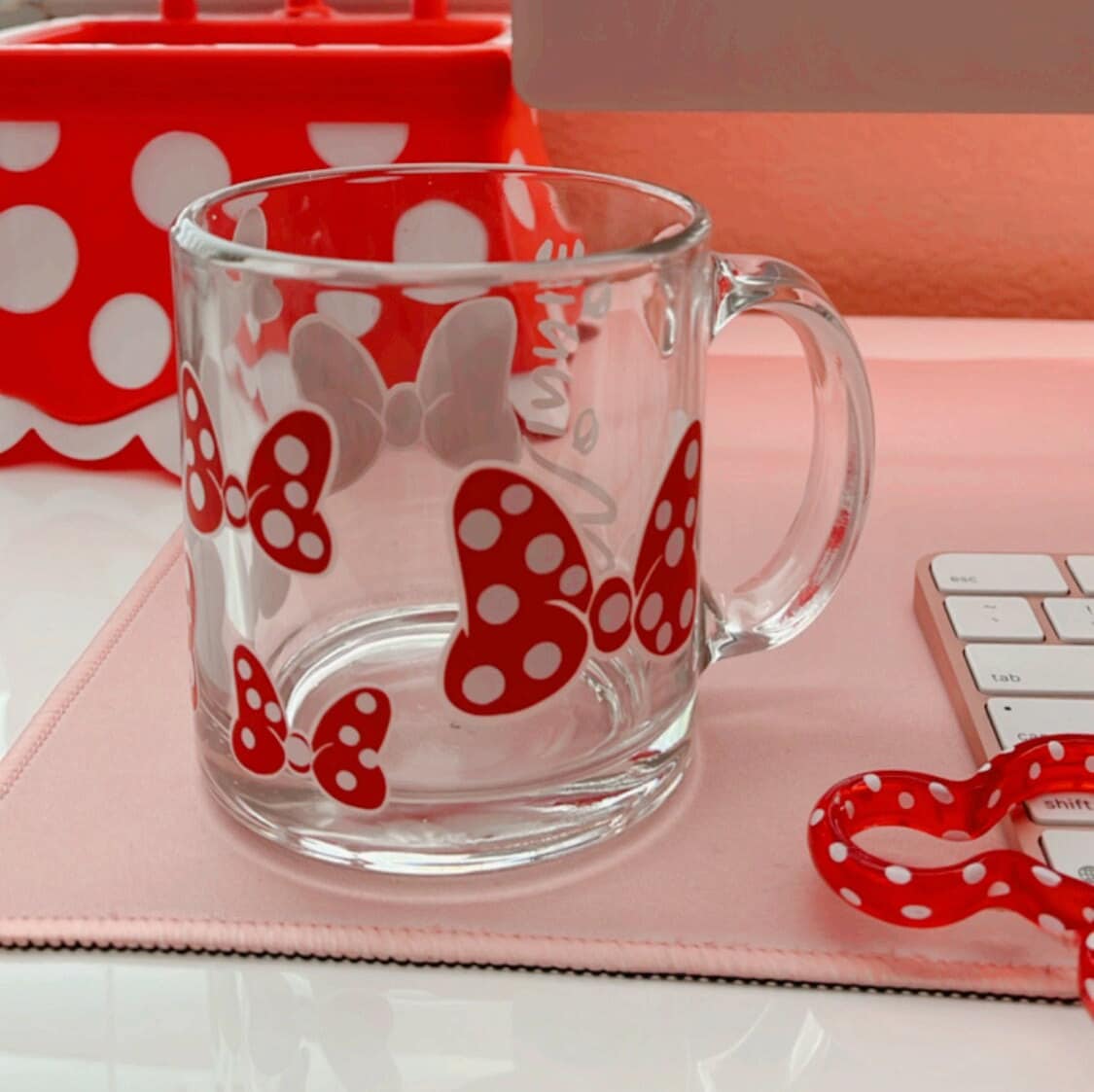 Coffe mug, Mouse bow,  Mouse cup, Red bow Minnie, custom cup,