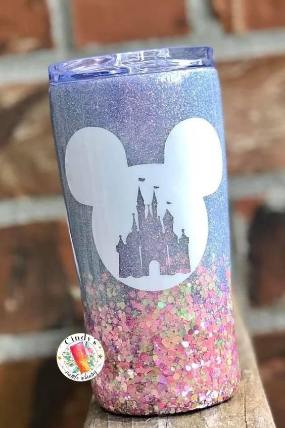 Mouse Silhouette Castle Confetti Pastel Purple Pink Opalescent Pearlescent Sparkle Glitter Steel Tumbler