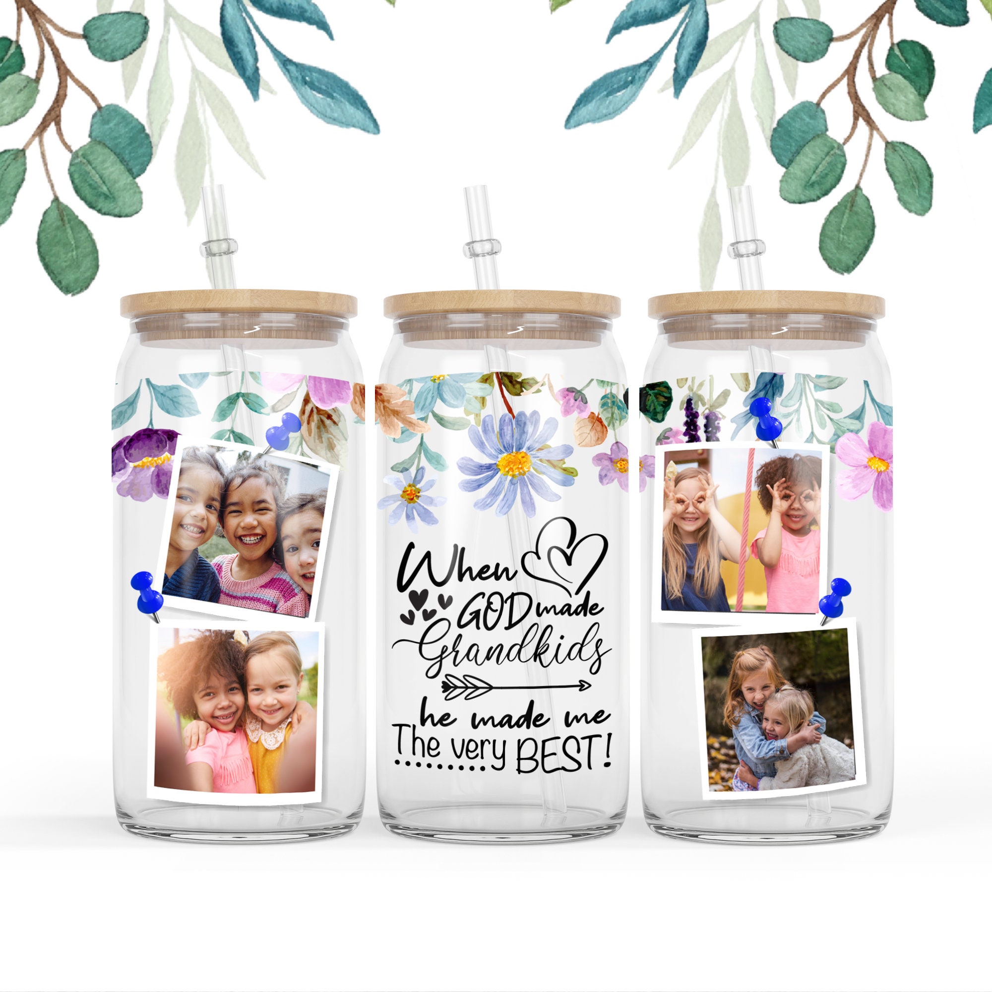 16 oz Libbey Glass Can Photo frame Grandkids Personalized Gifts, Polaroid tumbler , Gift for mom idea, photo tumble, Mother day gift png