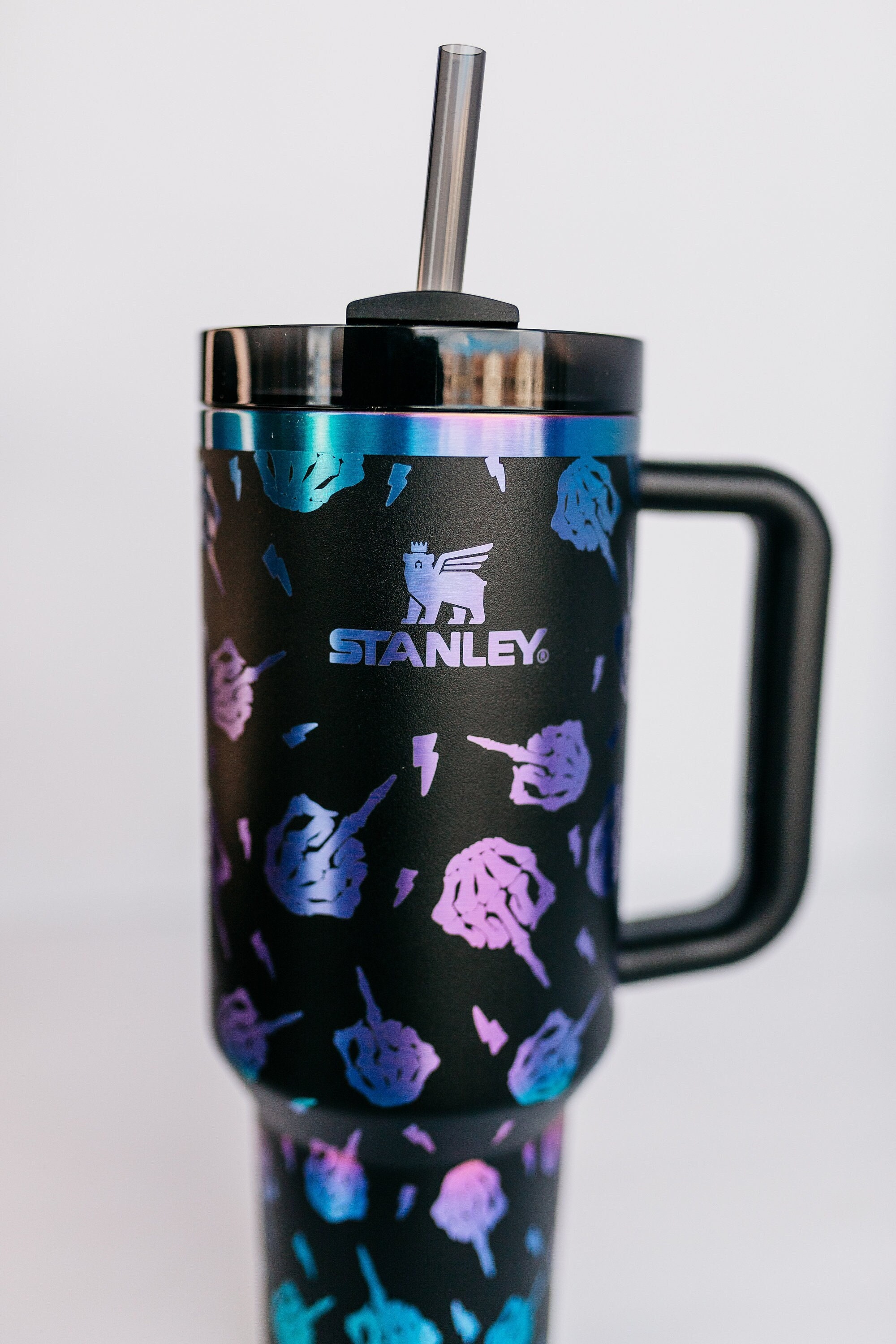 Stanley 40oz tumbler | Custom  Engraved with Lightening bolts & Middle Finger Skeleton Hands