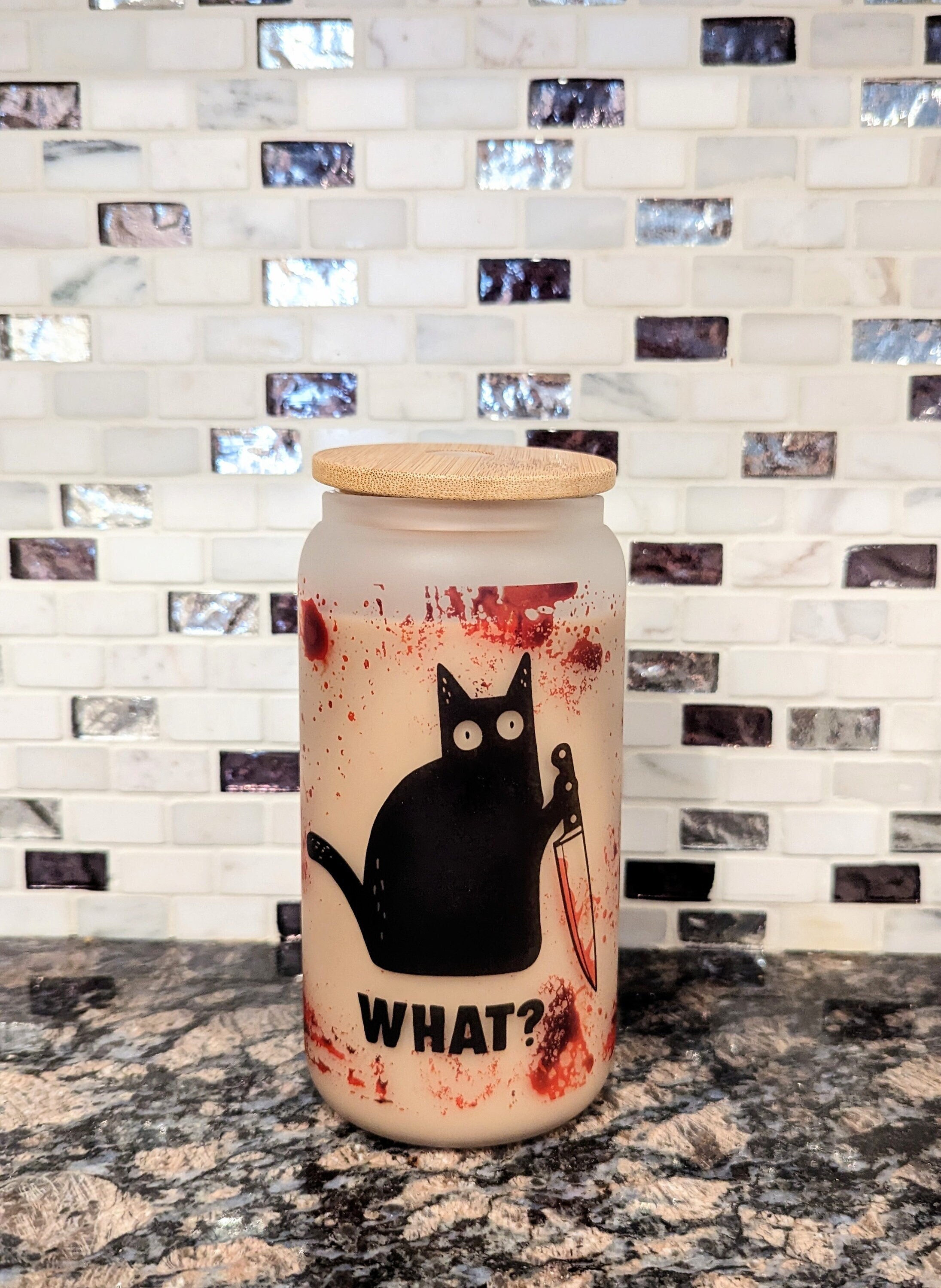 Frosted Glass Can | Iced Coffee Cup | Black Cat Mug