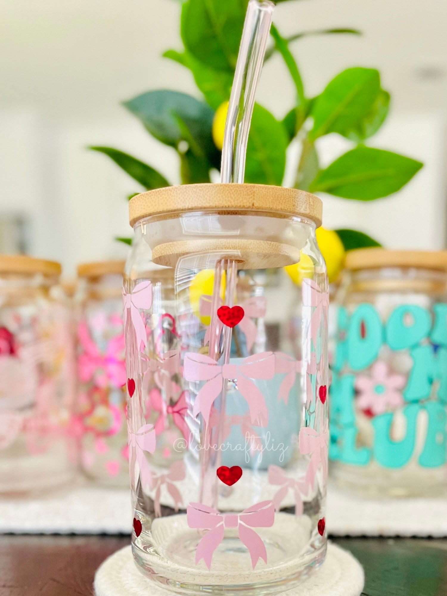 Coquette Bows Hearts Daisies 16 oz Beer Can Glass | Spring Cup | Self Love | Iced Coffee | Smoothie | Boho | Gift | Girly | Aesthetic Cup