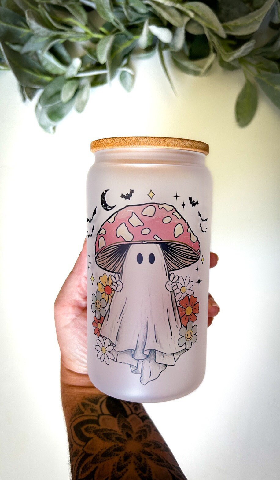 Mushroom ghost- Halloween Tumbler/ Mushroom Tumbler/ Bookish/ cottage core