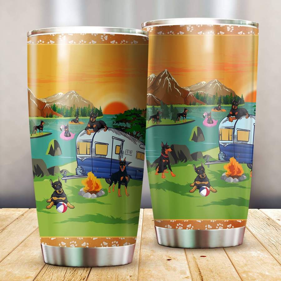 Doberman Pinscher Camping Stainless Steel Insulated Tumbler Cups