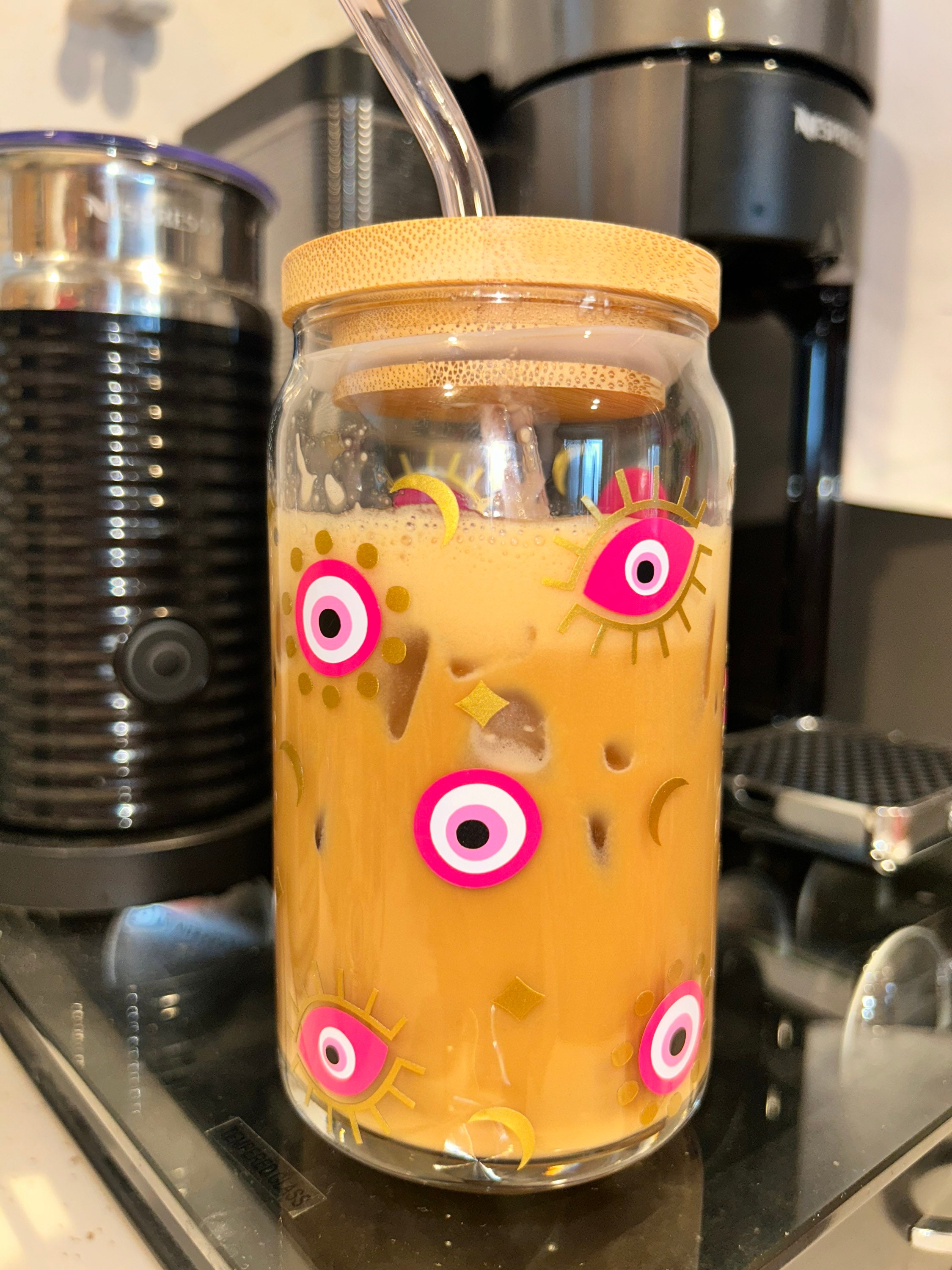 Pink Evil Eye Beer Can Glass, Evil Eye Glass Coffee Cup, Evil Eye Gift