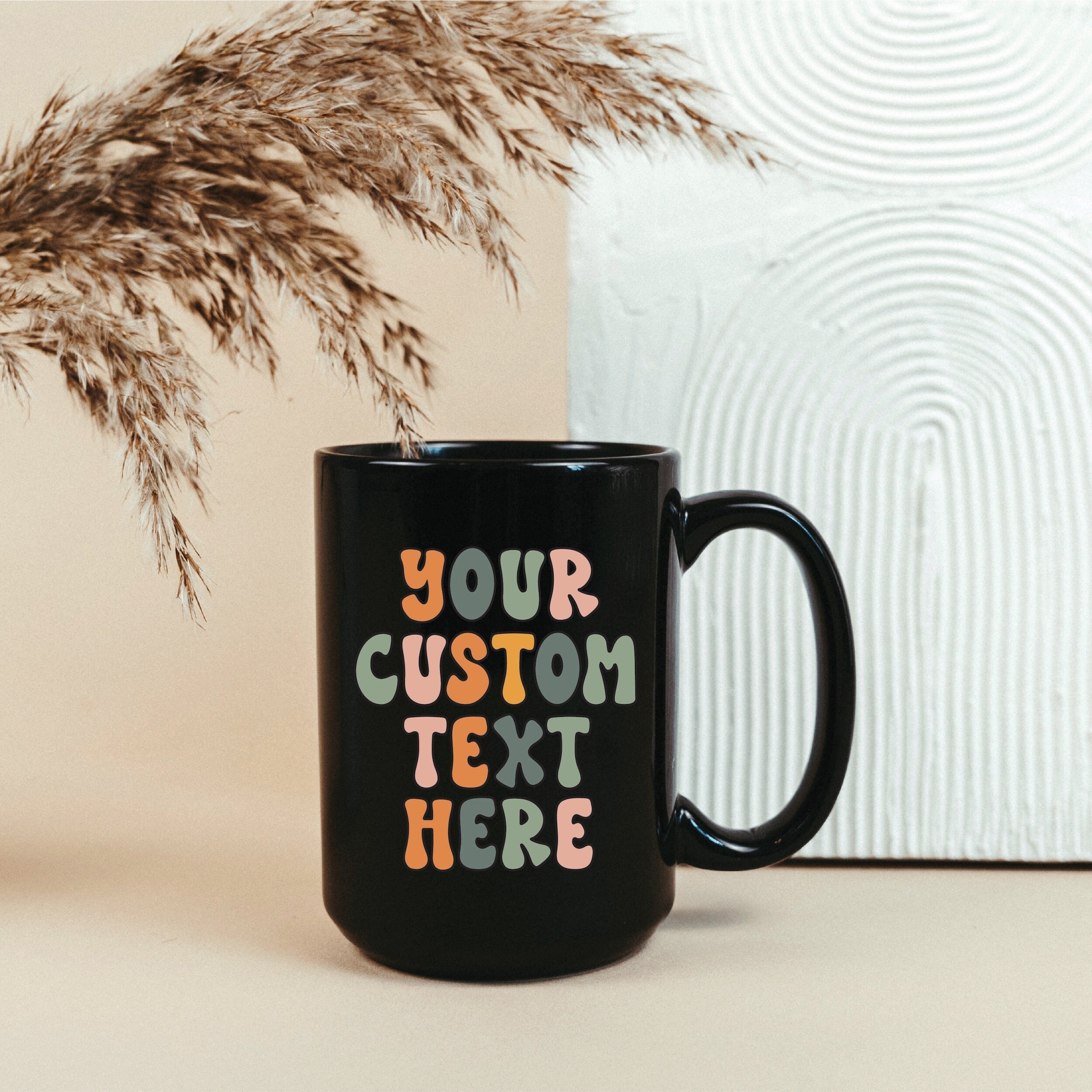 Create your own mug, retro christmas personalized gifts, all black mug, Large coffee cup, Customized mug, Custom text cup, Unique custom mug