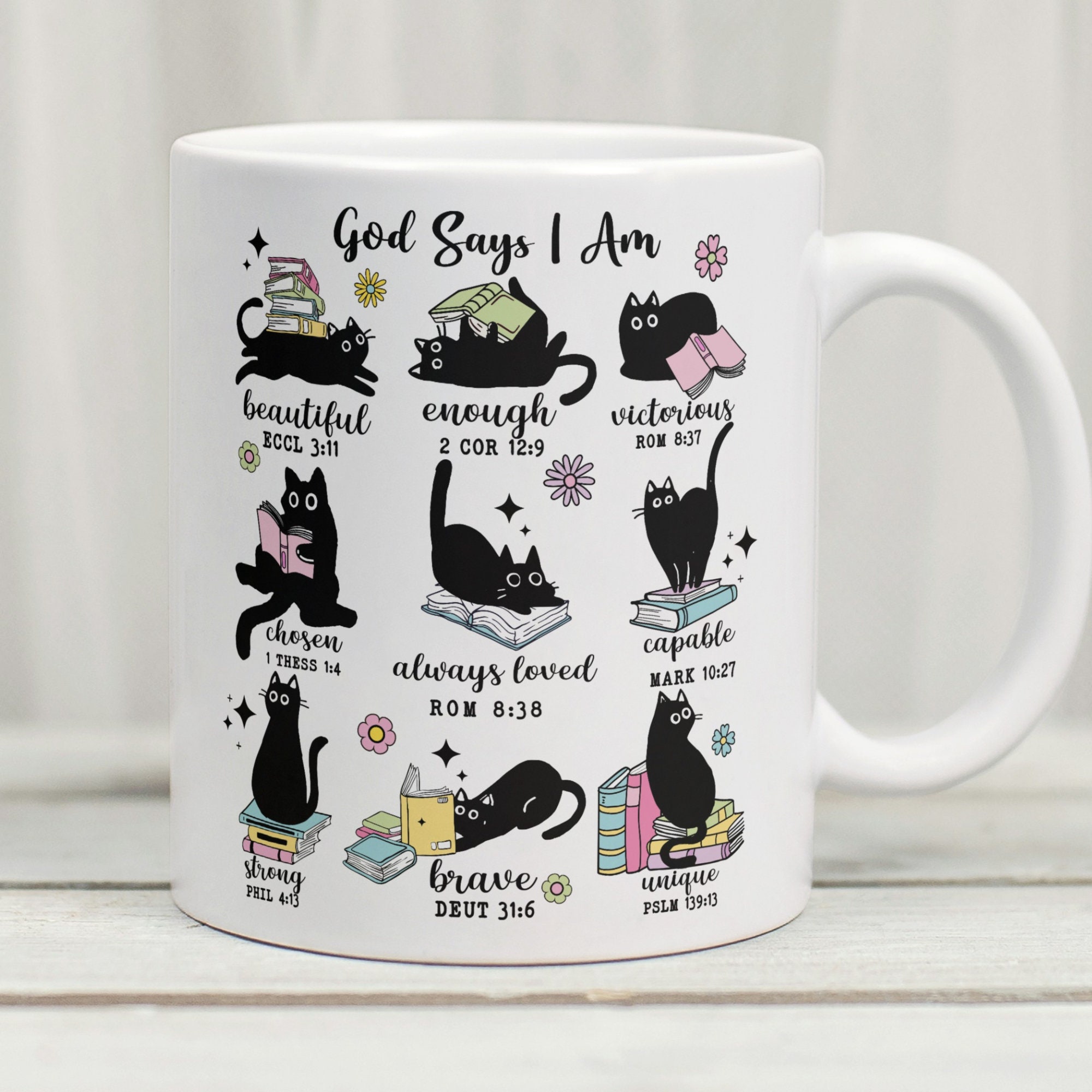 God Says I Am Mug, God Mug, Bible Mug, Christian Mug, Bible Verse, Black Cat Mug