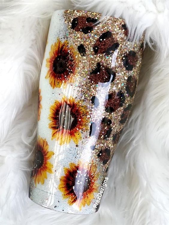 Sunflower And Leopard Glitter Tumbler