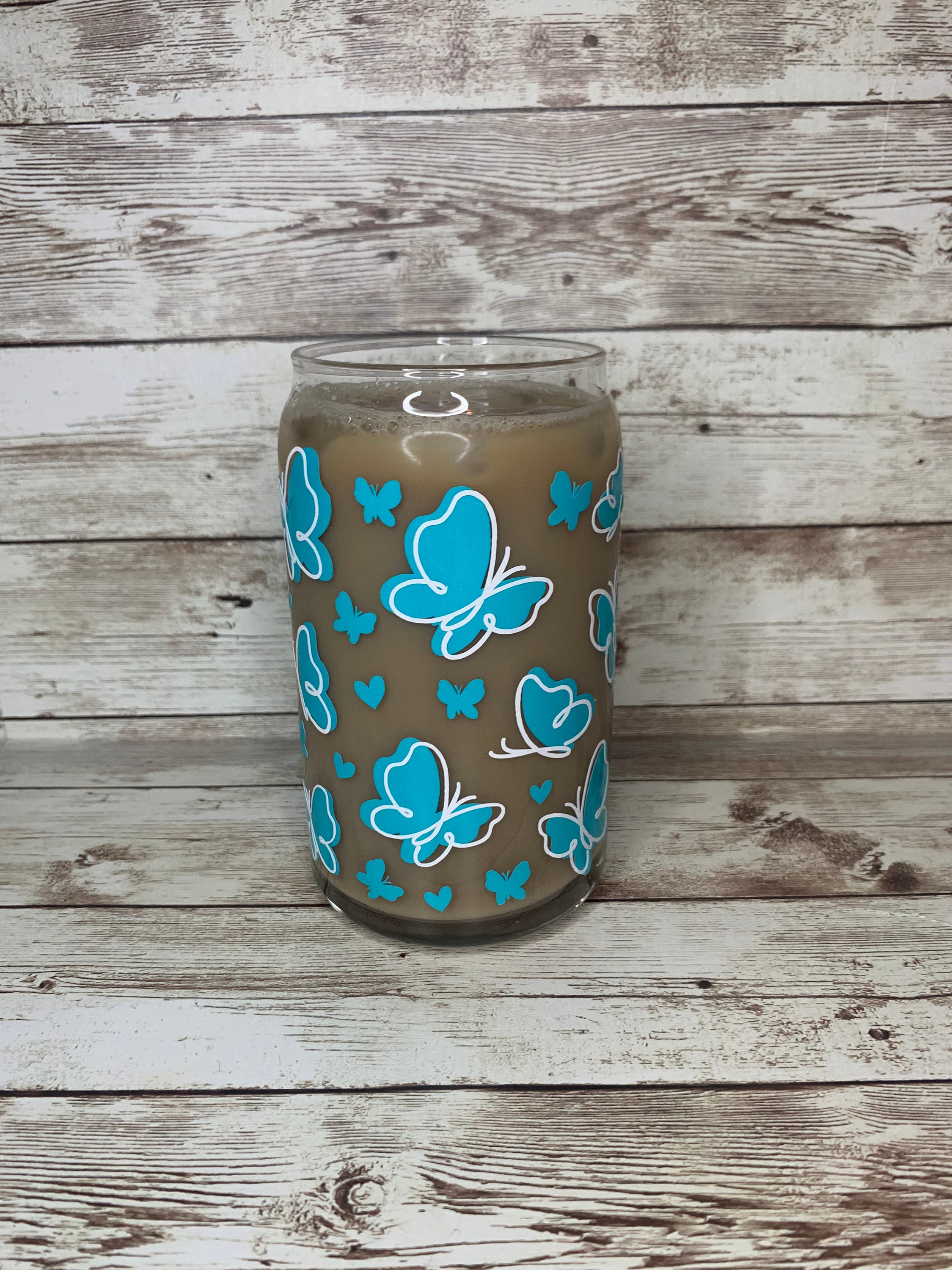 Color Changing Butterfly Cold Cup / Butterflies Beer Can Glass / Gift for her / Nature Lover Gift Idea