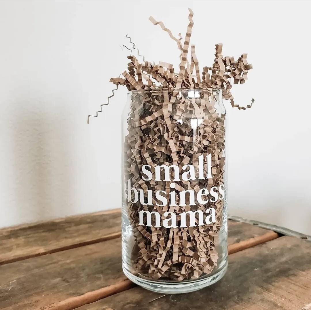 Small Business Mama Cup | Small Business Mama Glass Cup | Beer Can Glass | Glass Cup w Bamboo Lid | Iced Coffee Glass w Straw