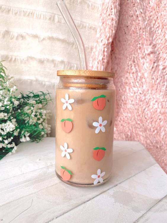 Peaches and Daises Beer Can Coffee Glass Tumbler