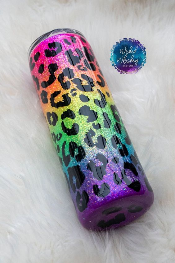 Neon Rainbow Glitter Tumbler, Rainbow Glitter Tumbler, Rainbow Leopard Tumbler No1