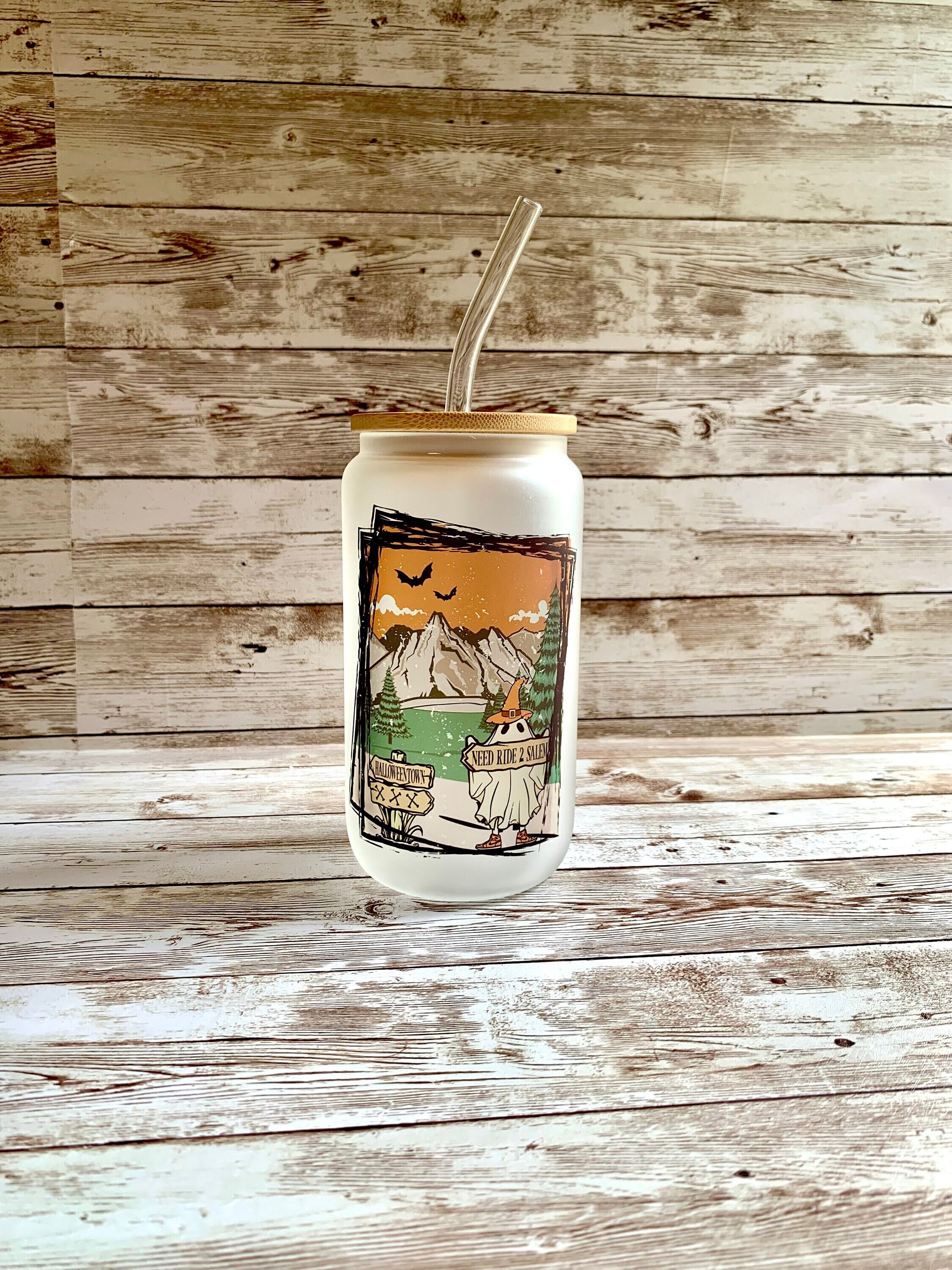 Spooky Season Beer Can Glass / Halloween Gift / Frosted Halloween Tumbler / Salem Cup / Gift for Her / Vintage Halloween Iced Coffee Cup