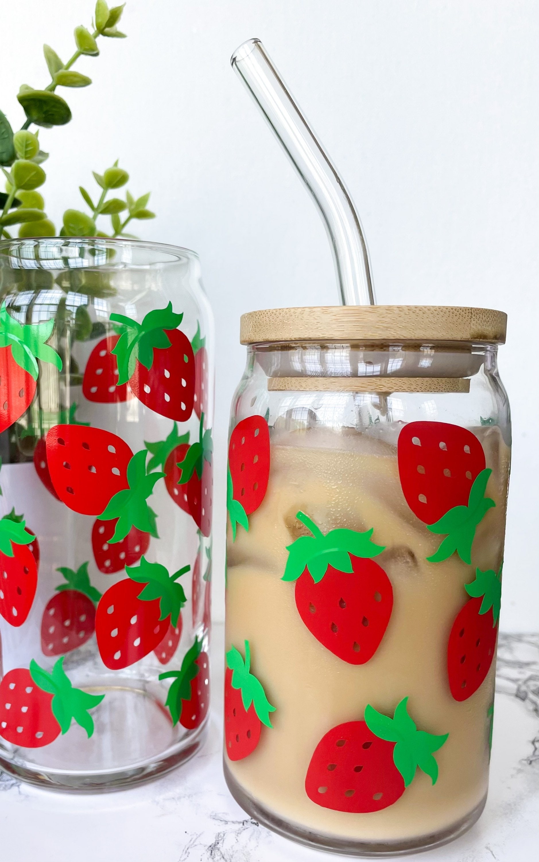 Strawberry Can Glass Cup, Beer Can Glass, Iced Coffee Glass