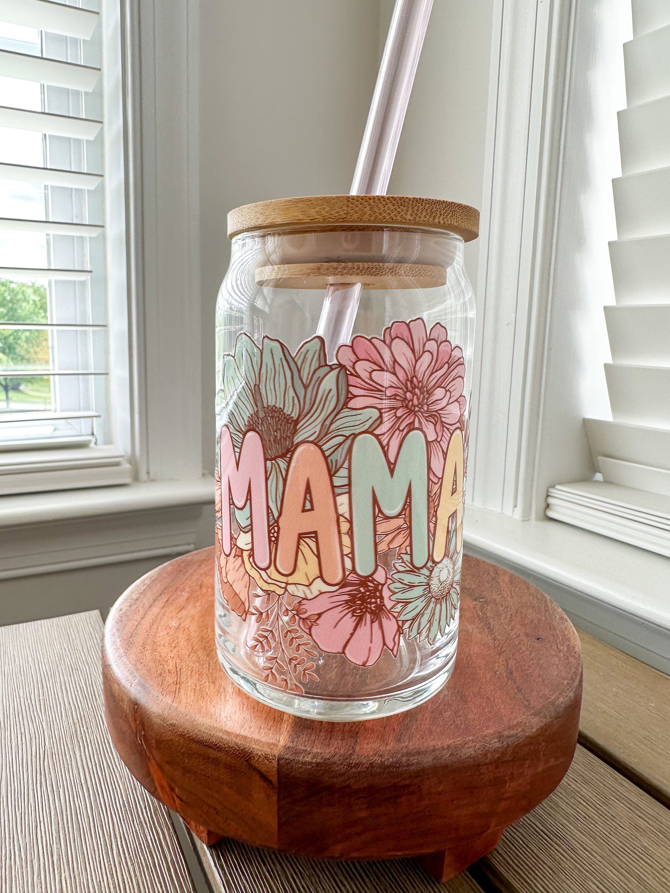 Mama Floral Beer Can Glass, Mama Flower Glass Cup, Floral Mama Glass, Mama Coffee Glass, Coffee Cup for Mom, Gifts for Her, Mothers Day Gift