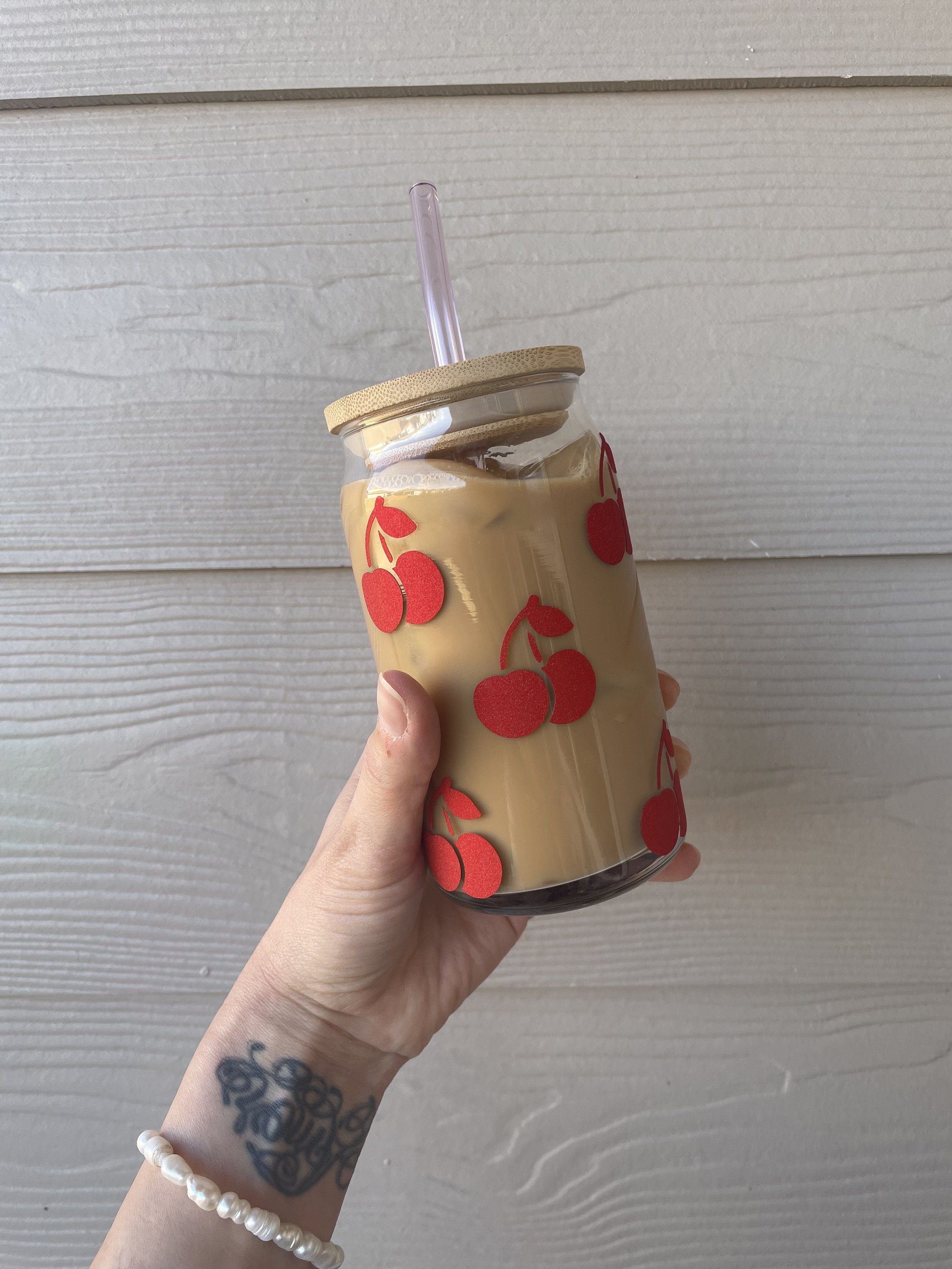 Red Cherry Iced Coffee Cup, Valentines Day Gift for Friends, Galentines Day Gift