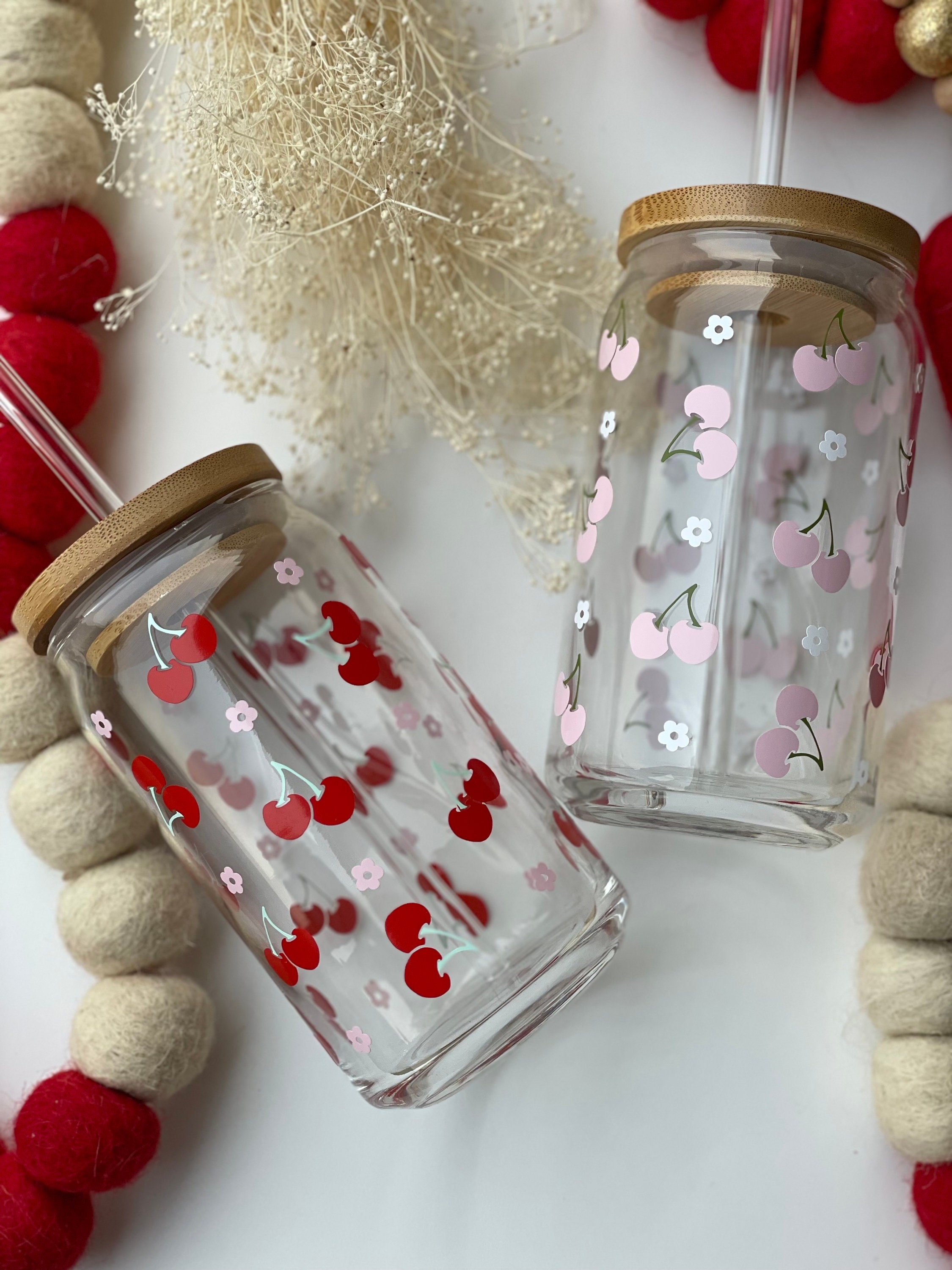 Cherry Glass Cup, Custom Color Cherry Soda Can Glass, Mini Cherry Cup, Valentines Day Gift, Galentines Day Gift Idea