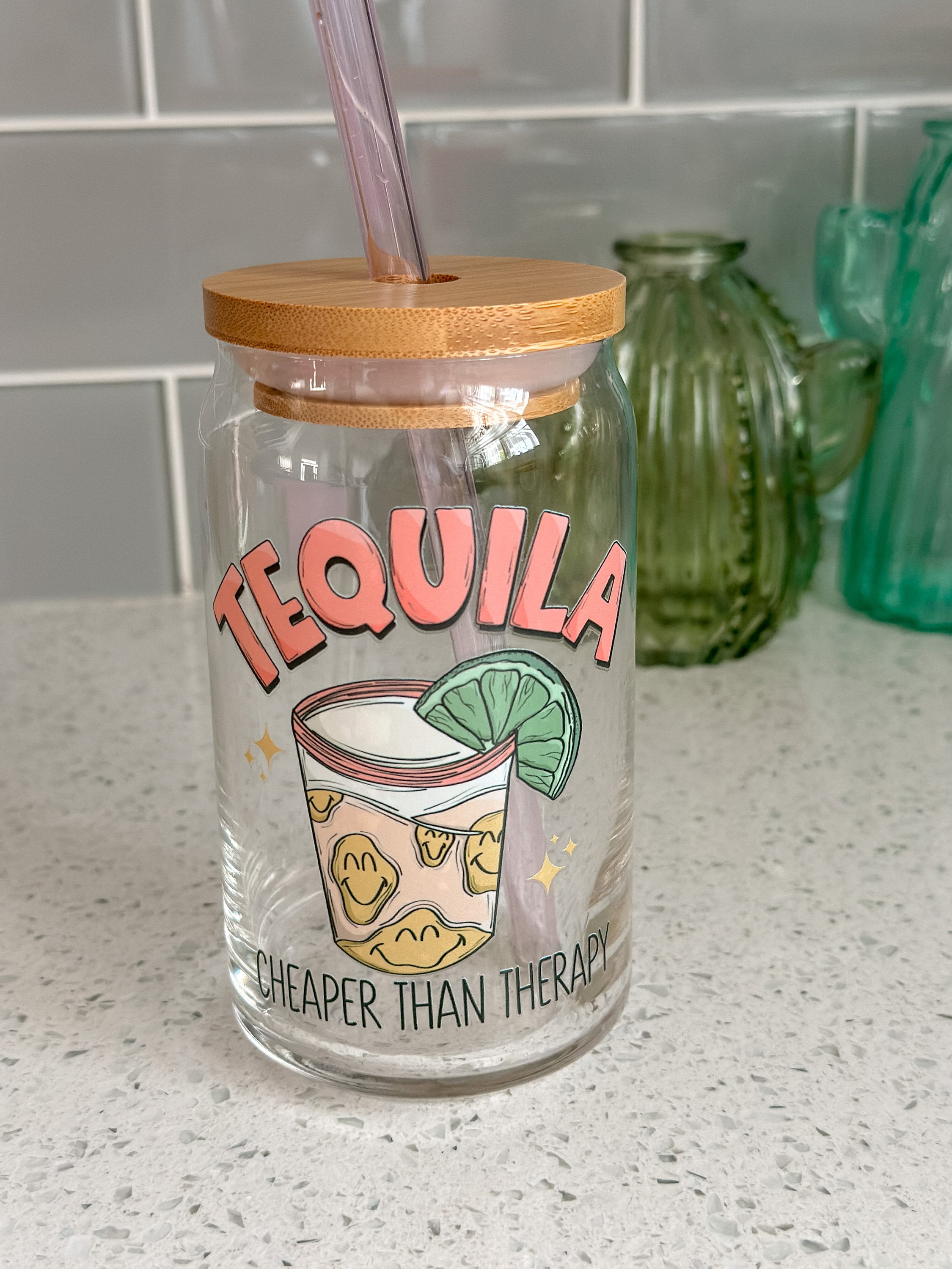 Tequila is cheaper than therapy 16oz glass coffee cup Summer Drinking Glass Cup Vacation Tumbler Gifts for Best friends Cups