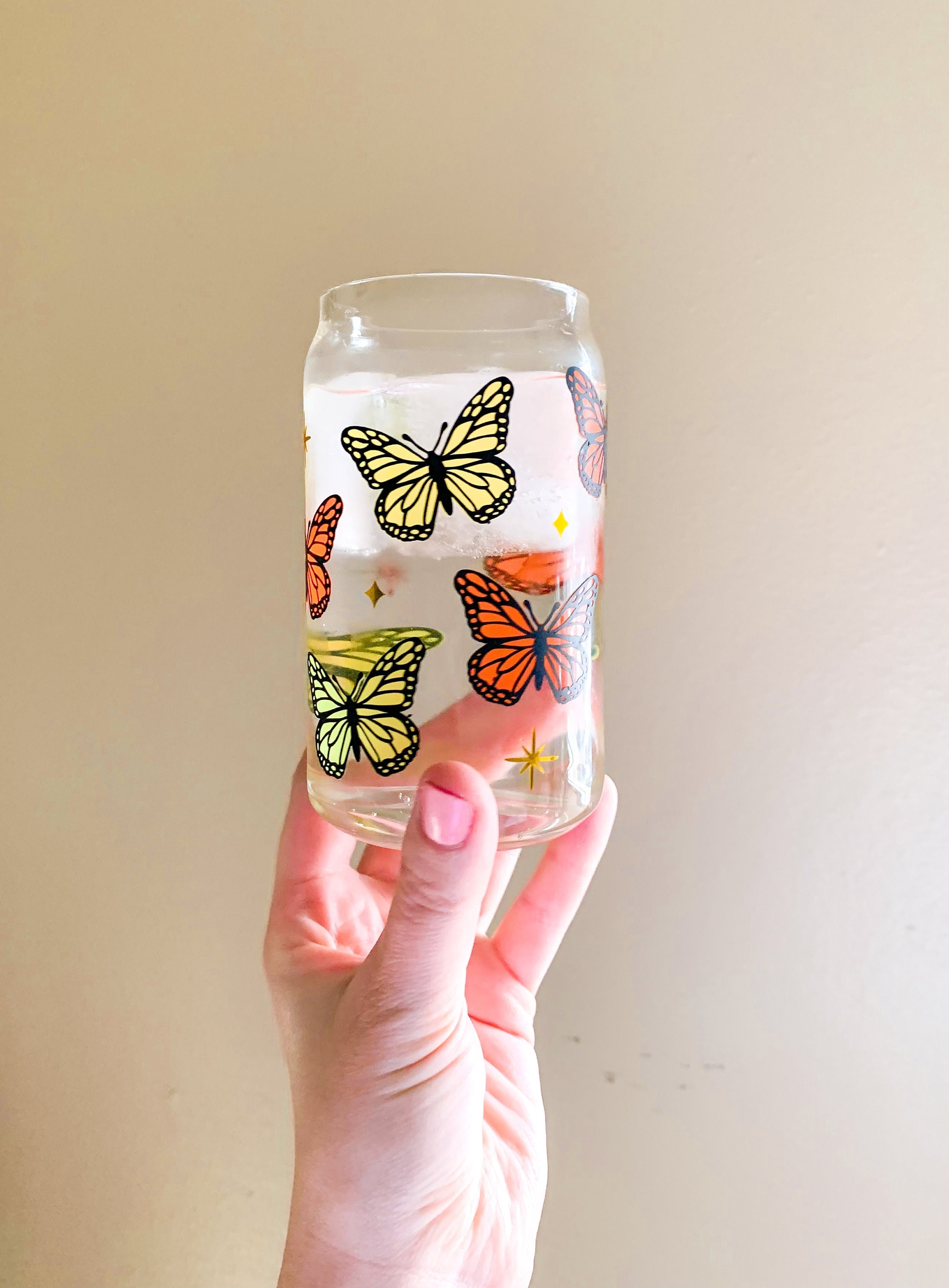 Butterfly Glass Cup | Color-Changing Butterfly Glass | Butterfly Coffee Cup | Butterfly Coffee Glass | Iced Coffee Cup | Butterfly Gift