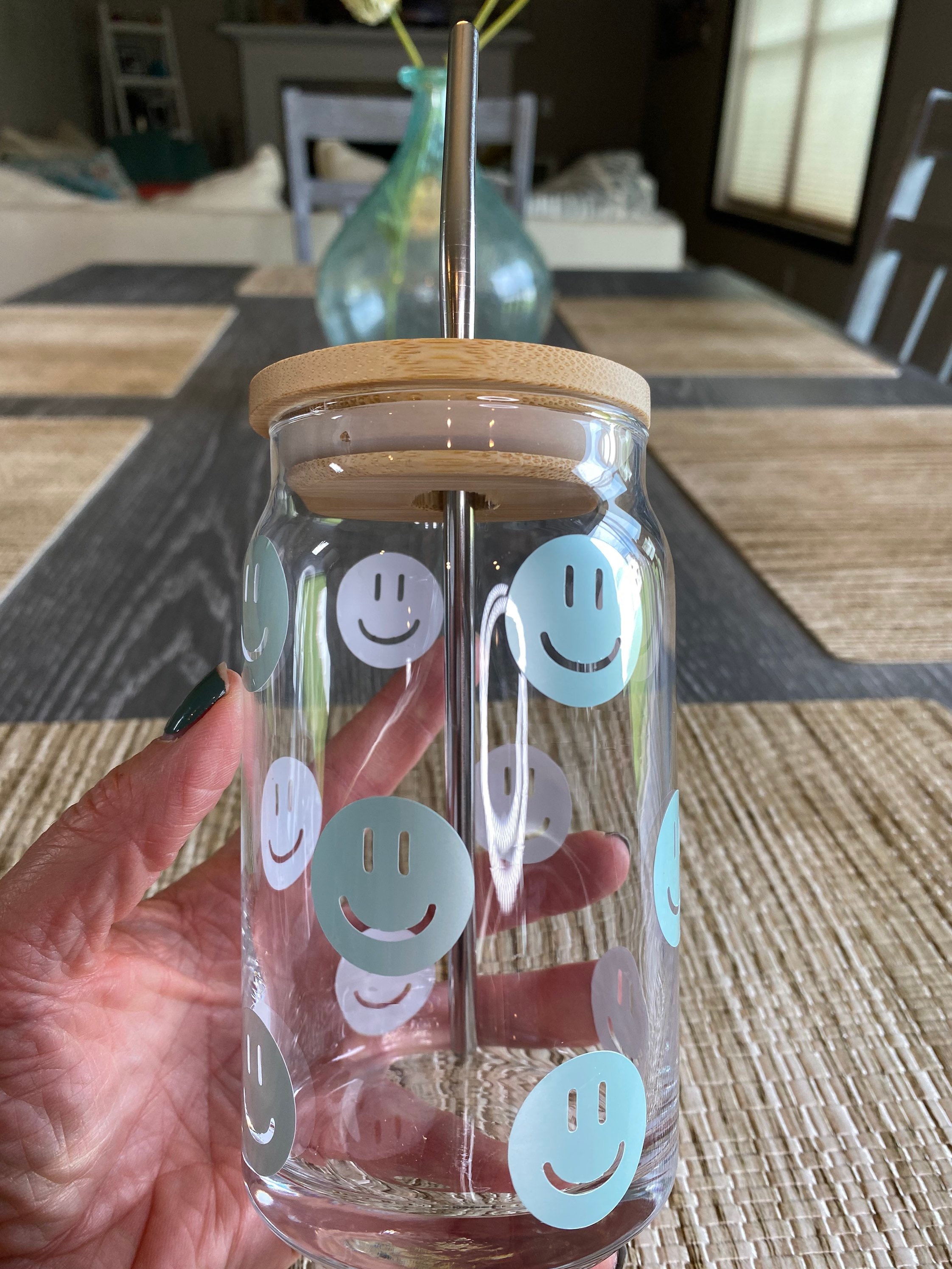 Pearly Mint Smiley Soda Can Glass